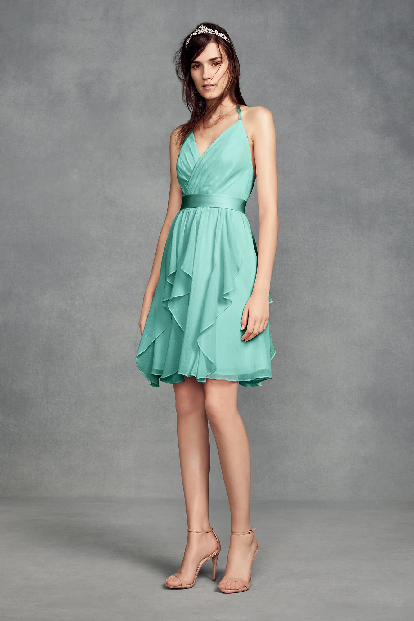 Short Chiffon Bridesmaid Dress with Cascade Skirt - Image 10