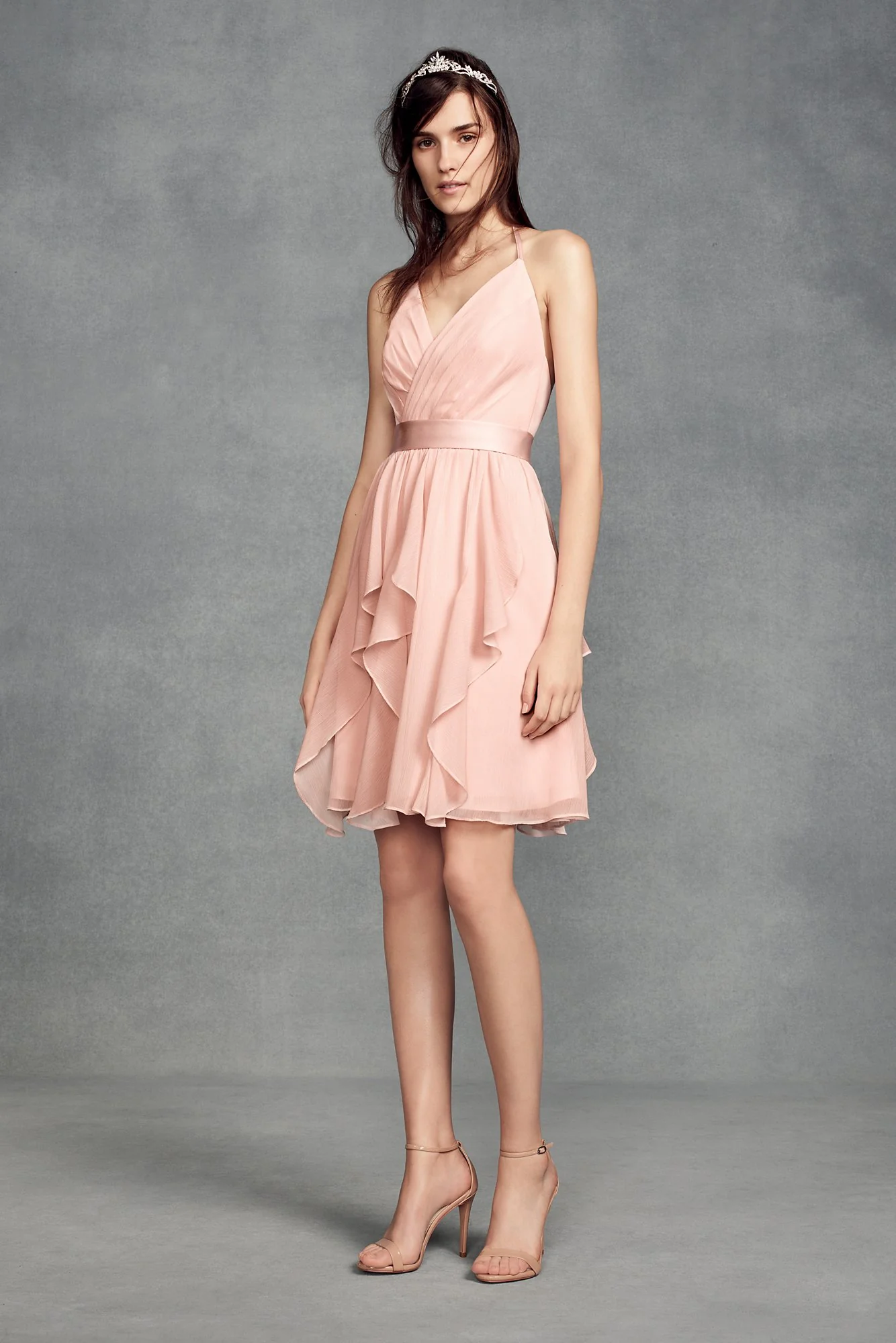 Short Chiffon Bridesmaid Dress with Cascade Skirt - Image 11