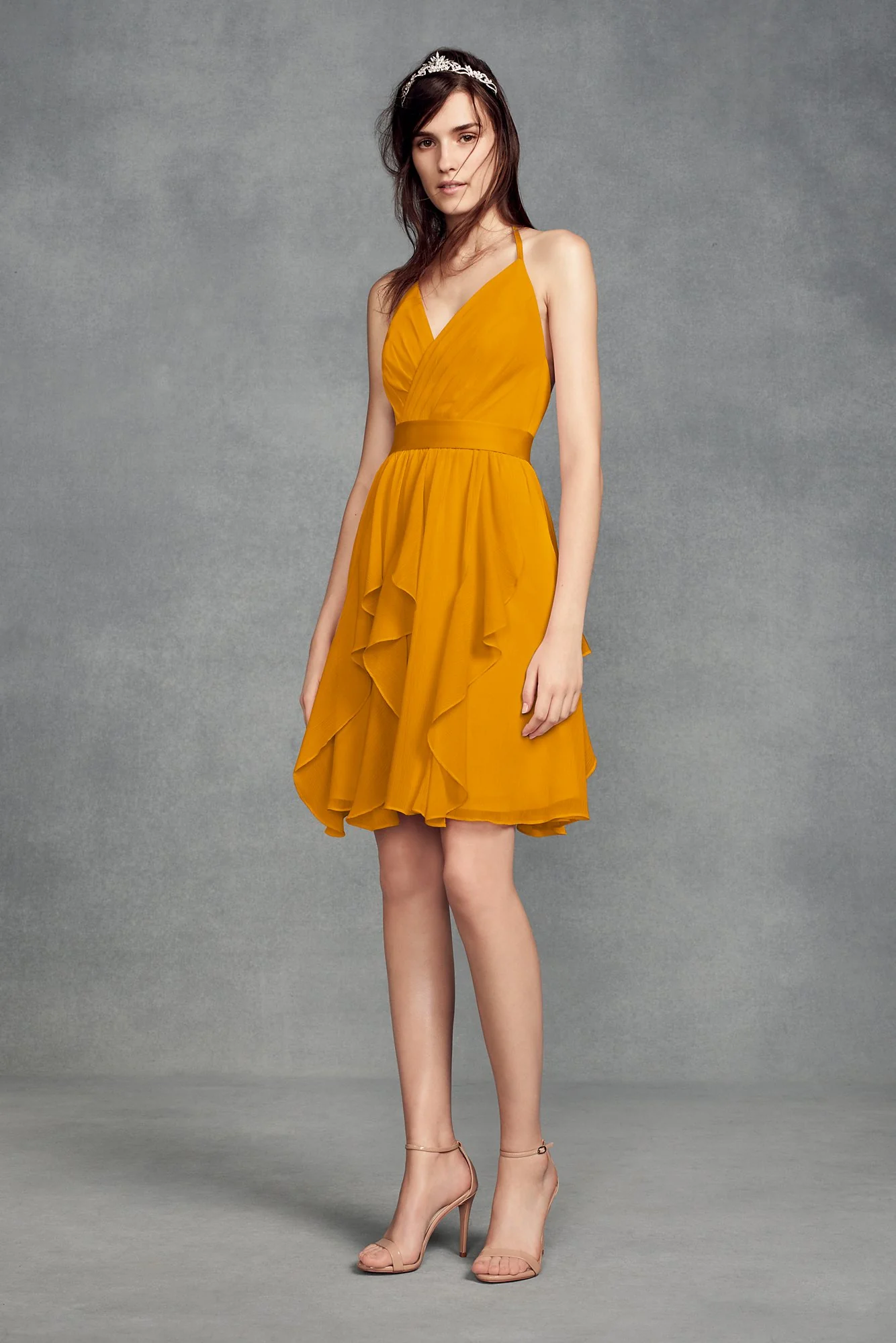 Short Chiffon Bridesmaid Dress with Cascade Skirt - Image 13