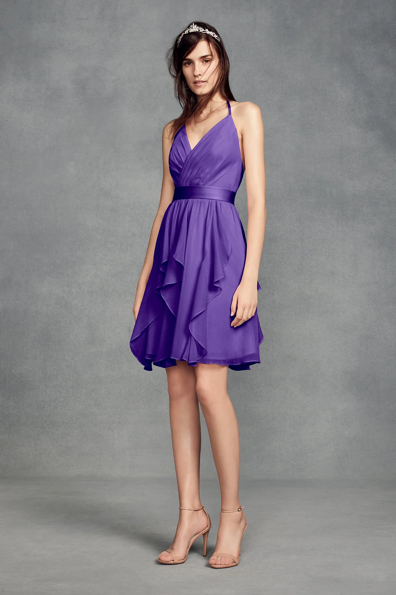 Short Chiffon Bridesmaid Dress with Cascade Skirt - Image 15