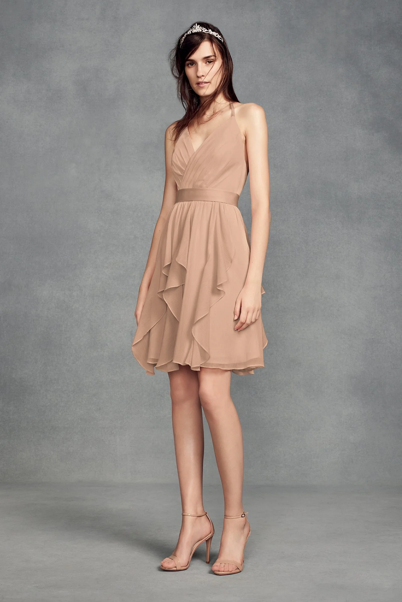 Short Chiffon Bridesmaid Dress with Cascade Skirt - Image 16