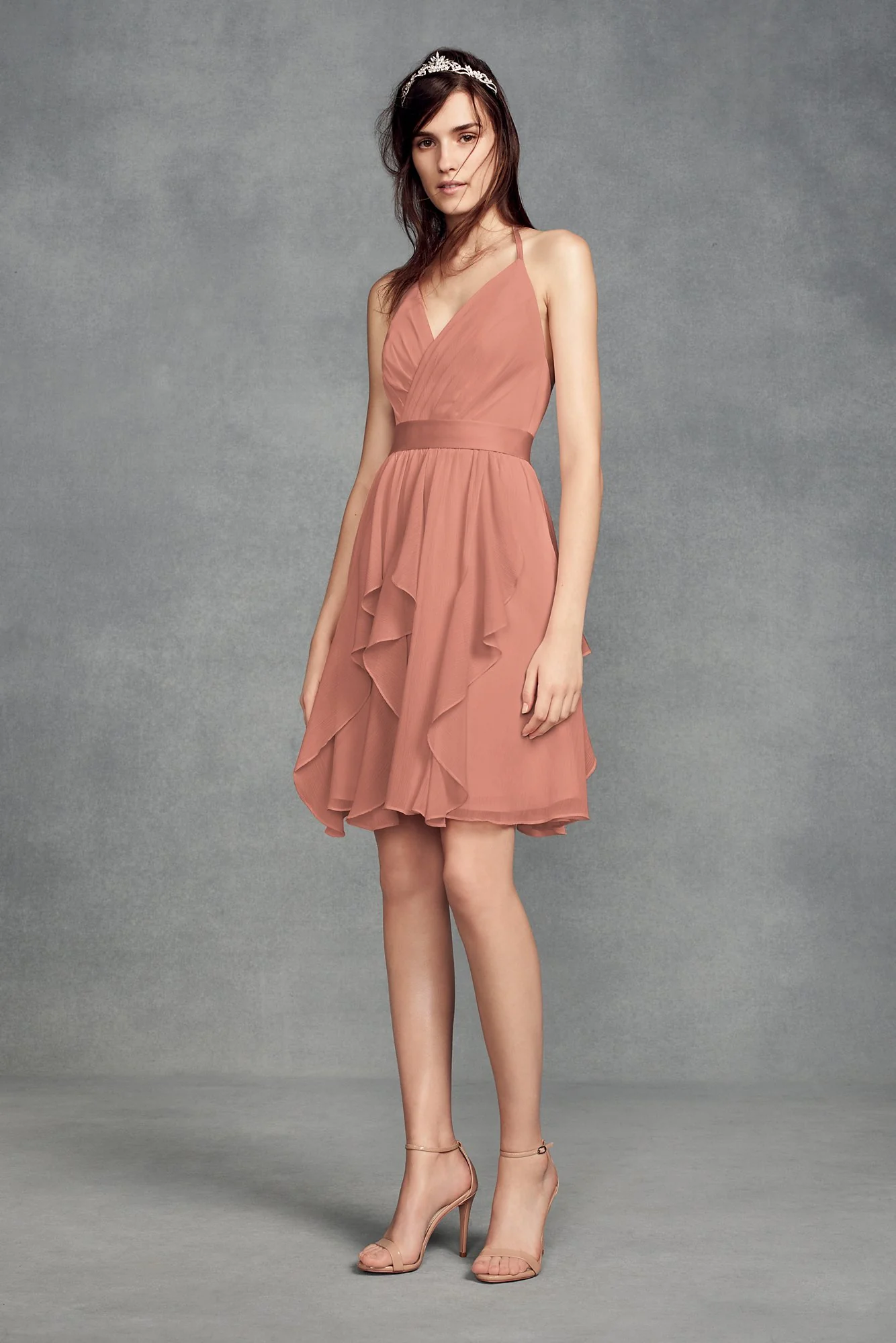 Short Chiffon Bridesmaid Dress with Cascade Skirt - Image 17