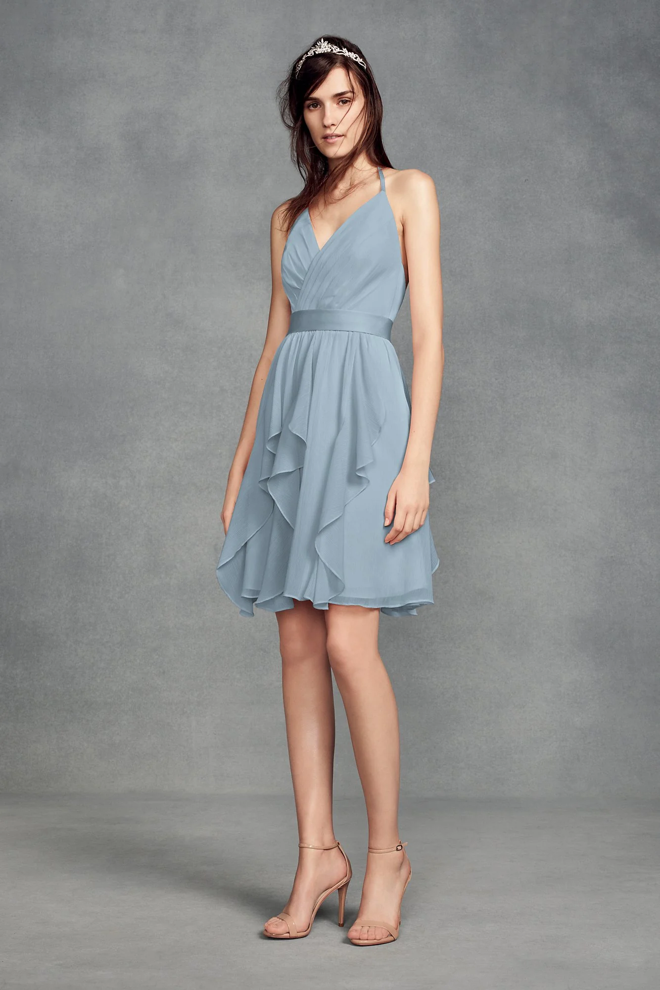 Short Chiffon Bridesmaid Dress with Cascade Skirt - Image 18