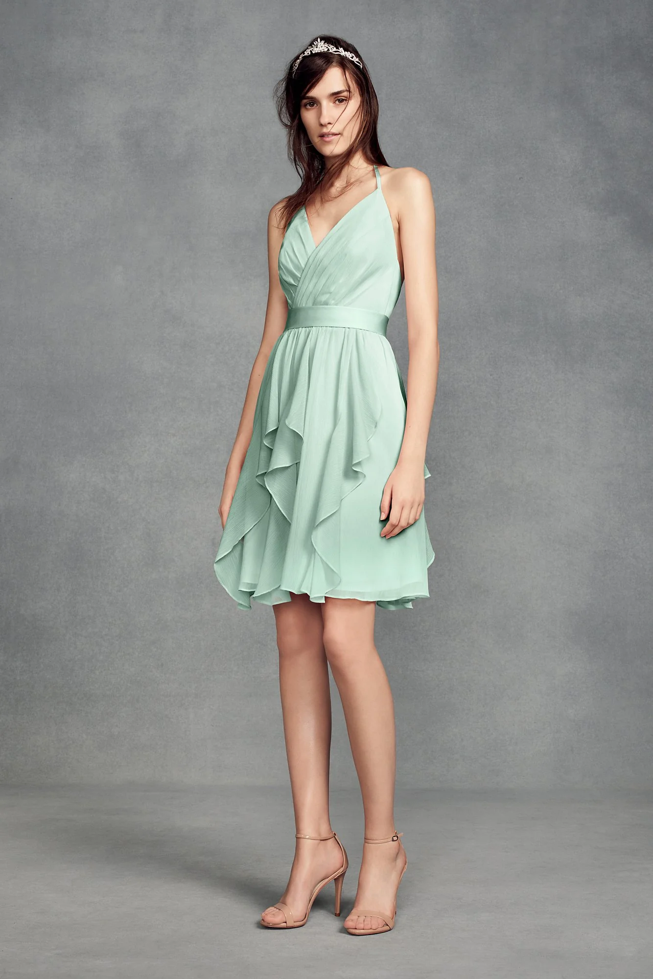 Short Chiffon Bridesmaid Dress with Cascade Skirt - Image 19