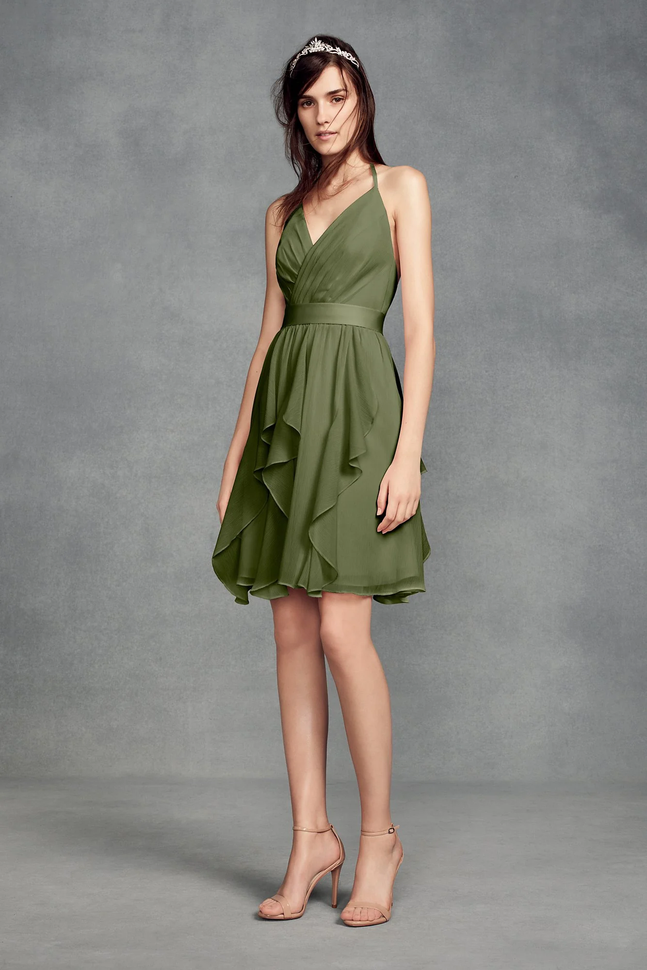Short Chiffon Bridesmaid Dress with Cascade Skirt - Image 2