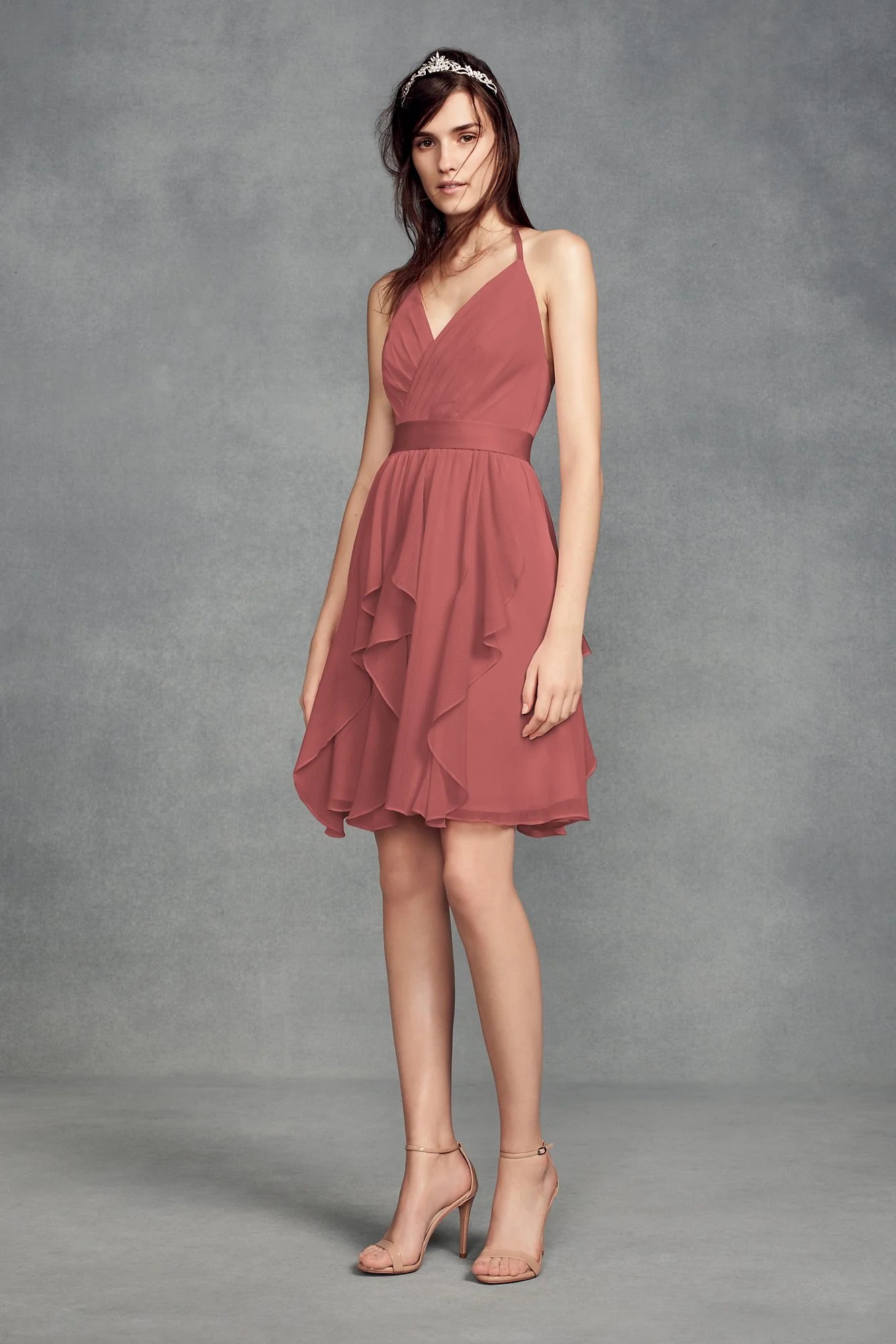 Short Chiffon Bridesmaid Dress with Cascade Skirt - Image 20