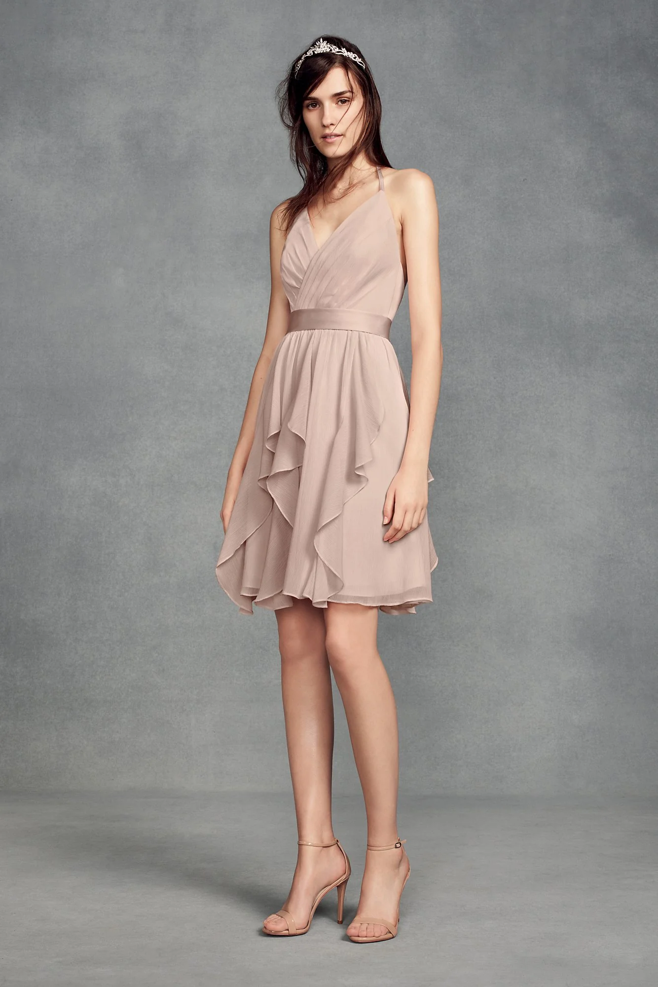 Short Chiffon Bridesmaid Dress with Cascade Skirt - Image 21