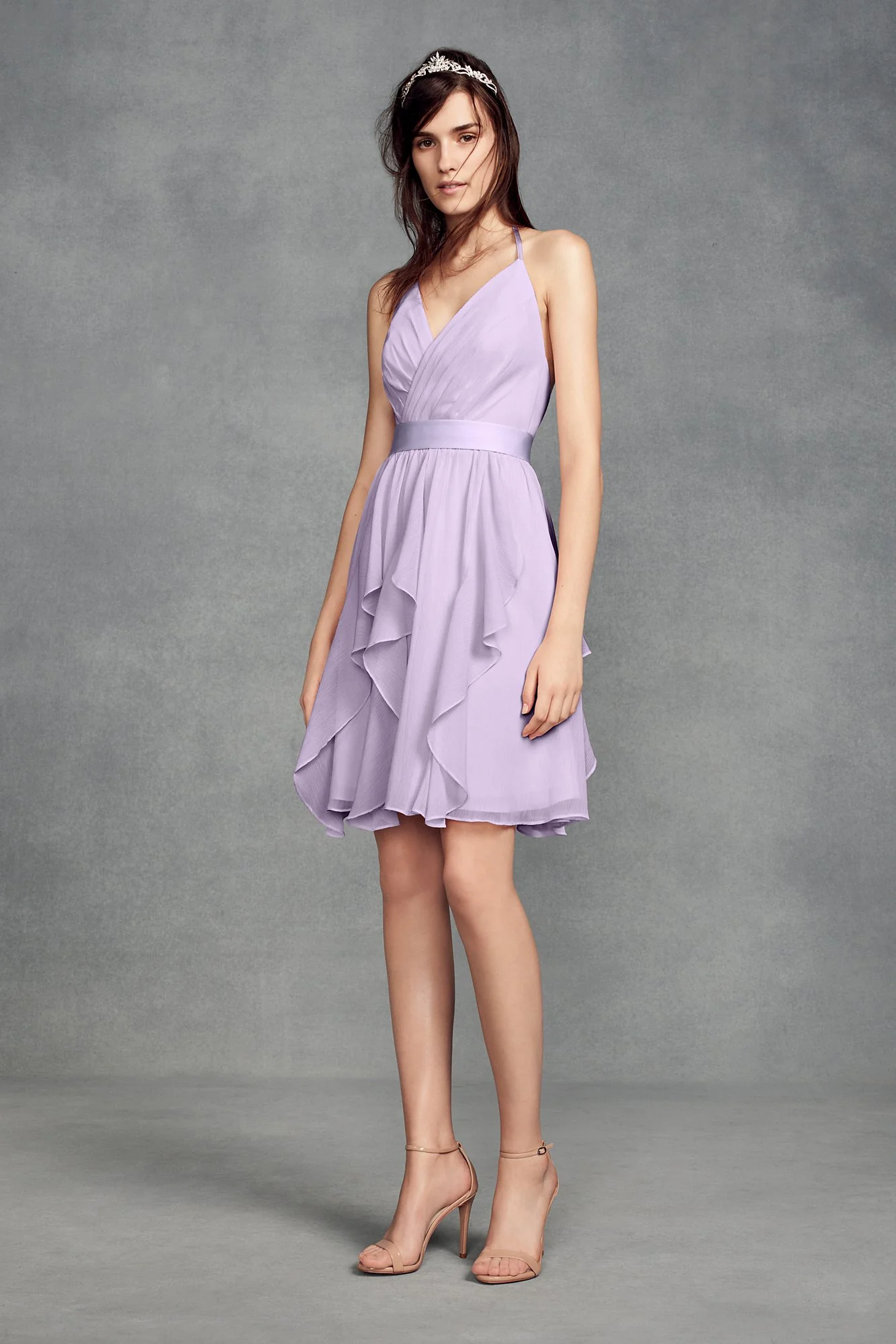 Short Chiffon Bridesmaid Dress with Cascade Skirt - Image 22