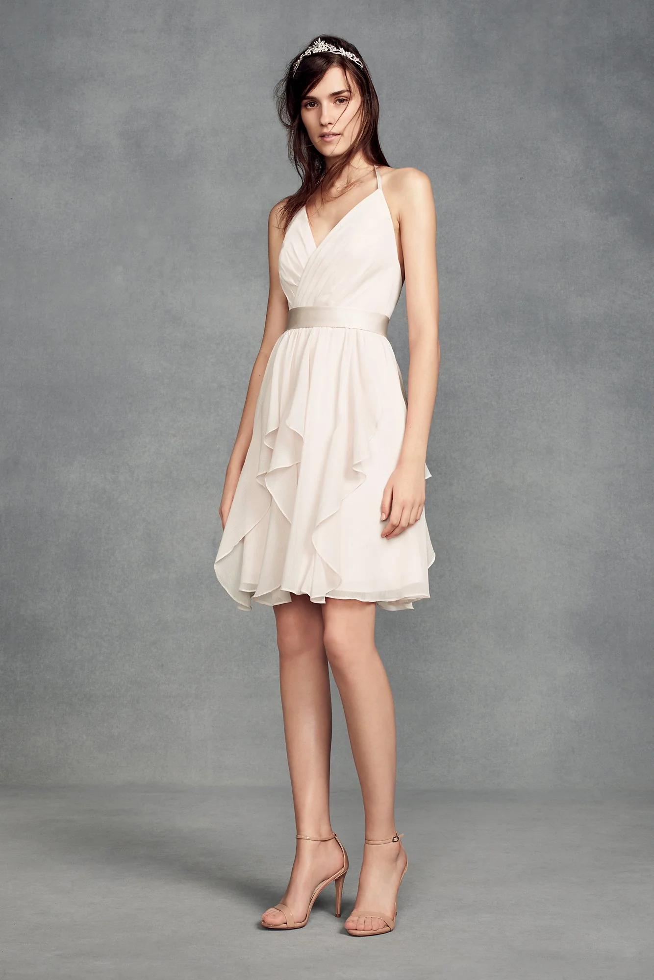 Short Chiffon Bridesmaid Dress with Cascade Skirt - Image 24