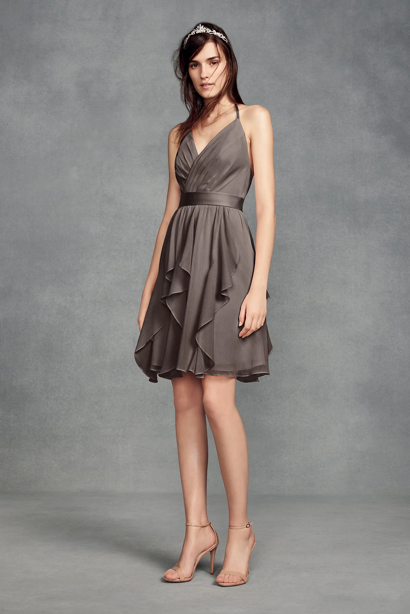 Short Chiffon Bridesmaid Dress with Cascade Skirt - Image 25