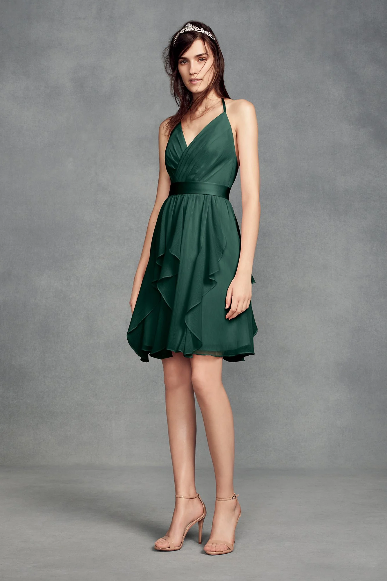 Short Chiffon Bridesmaid Dress with Cascade Skirt - Image 27