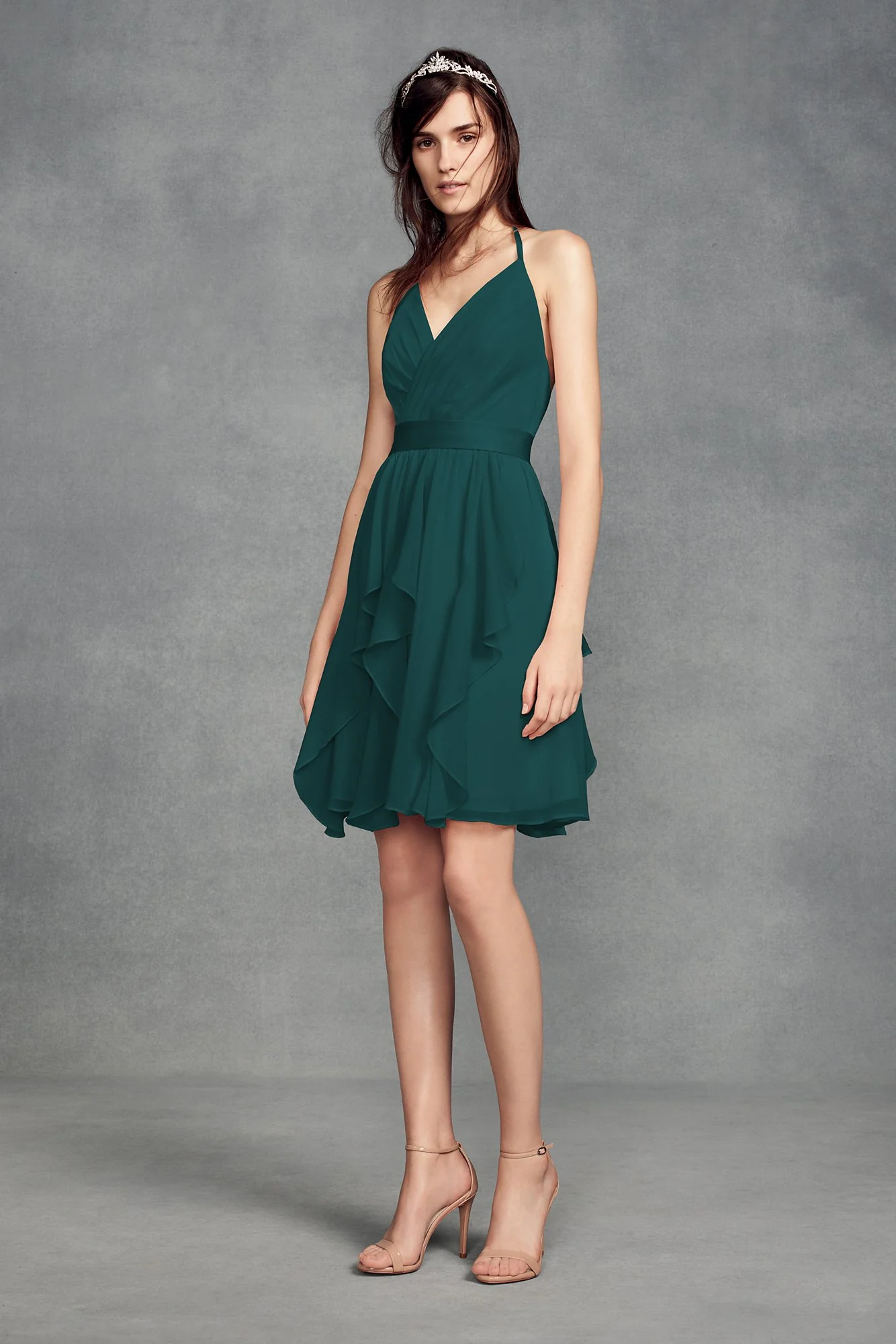 Short Chiffon Bridesmaid Dress with Cascade Skirt - Image 28