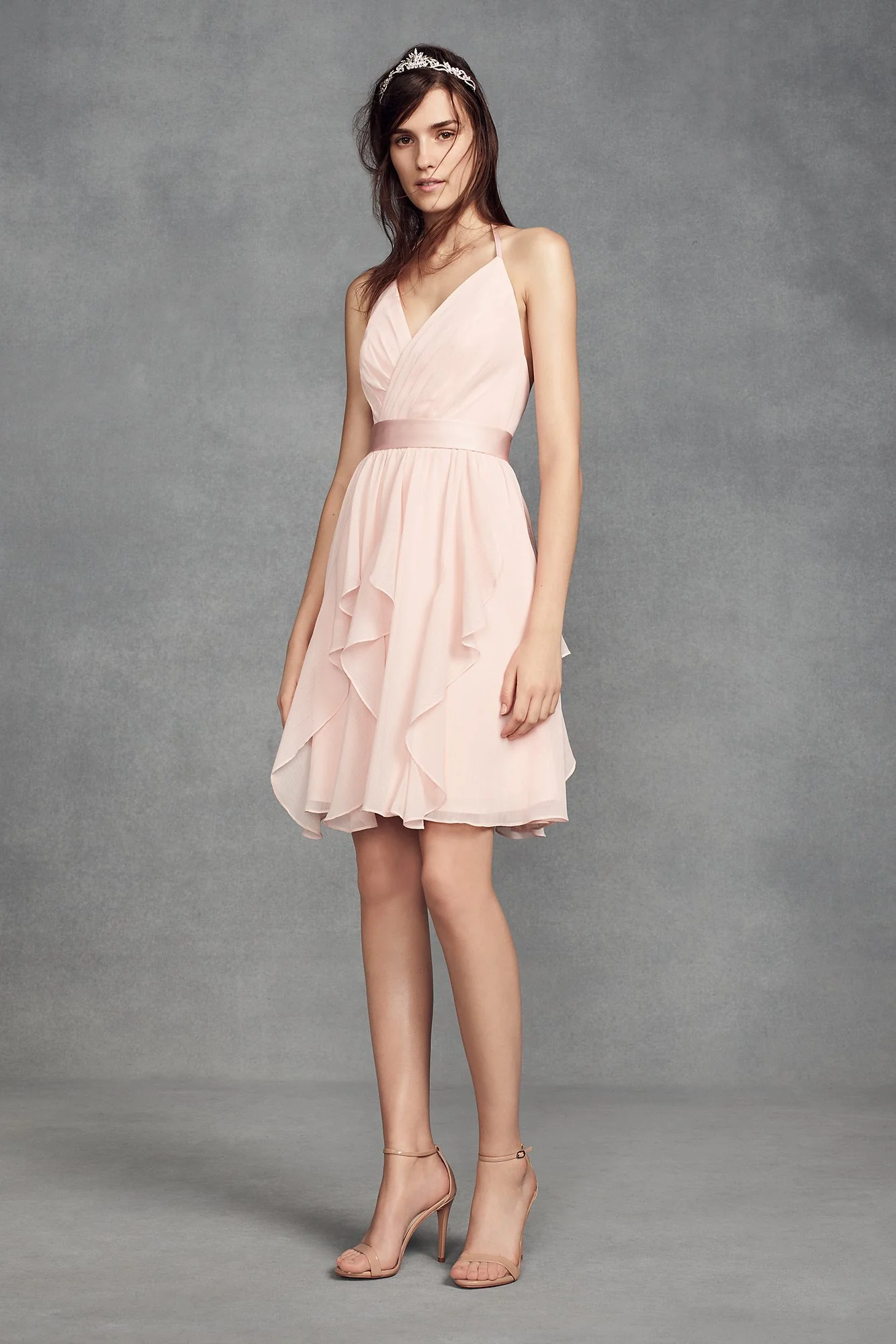 Short Chiffon Bridesmaid Dress with Cascade Skirt - Image 30