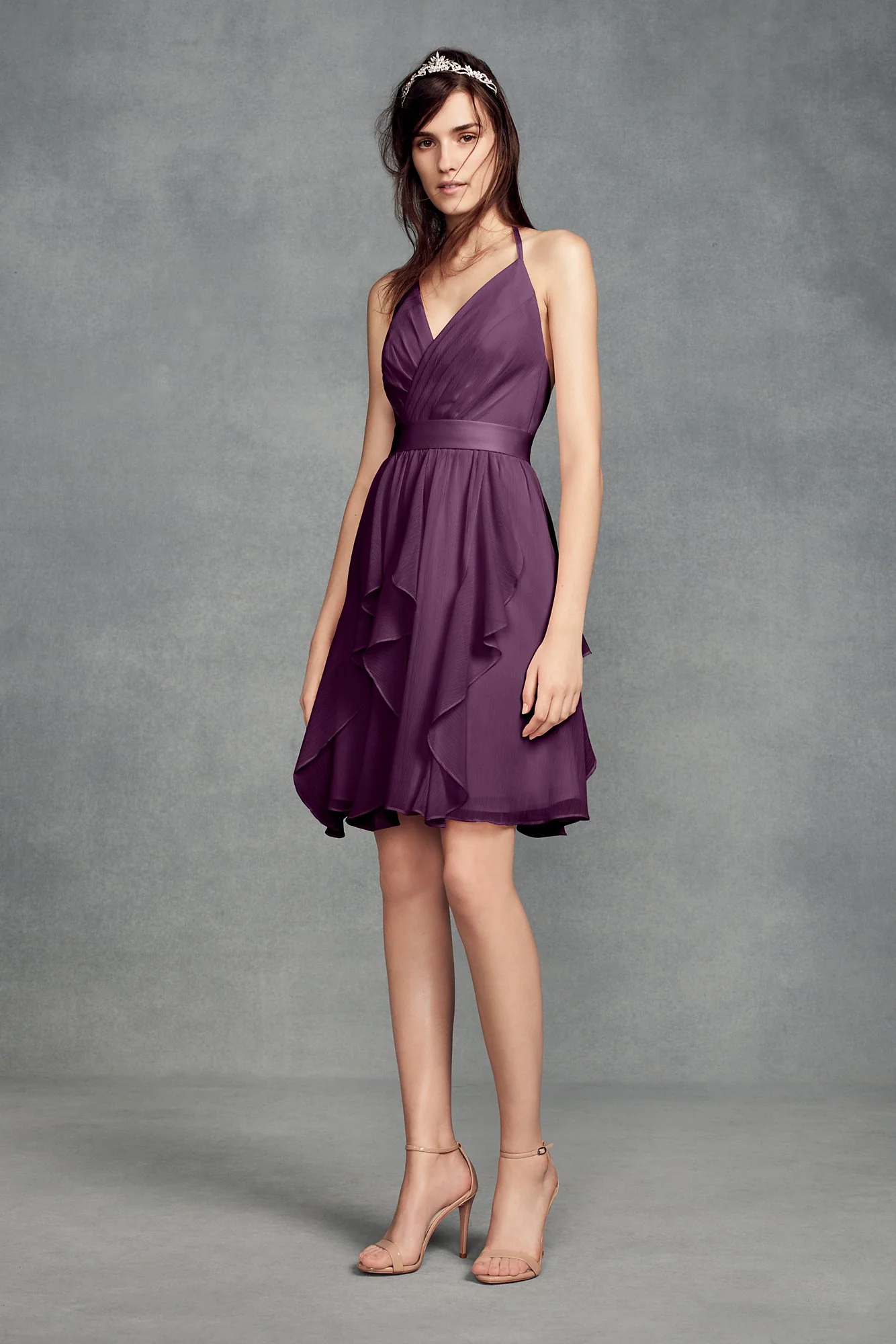 Short Chiffon Bridesmaid Dress with Cascade Skirt - Image 31