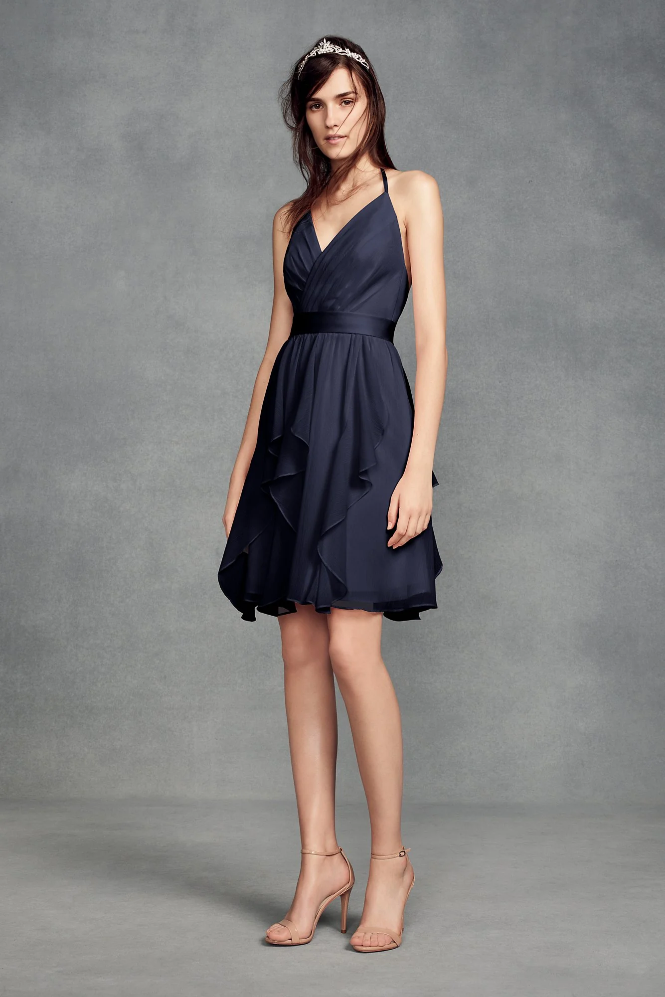 Short Chiffon Bridesmaid Dress with Cascade Skirt - Image 32