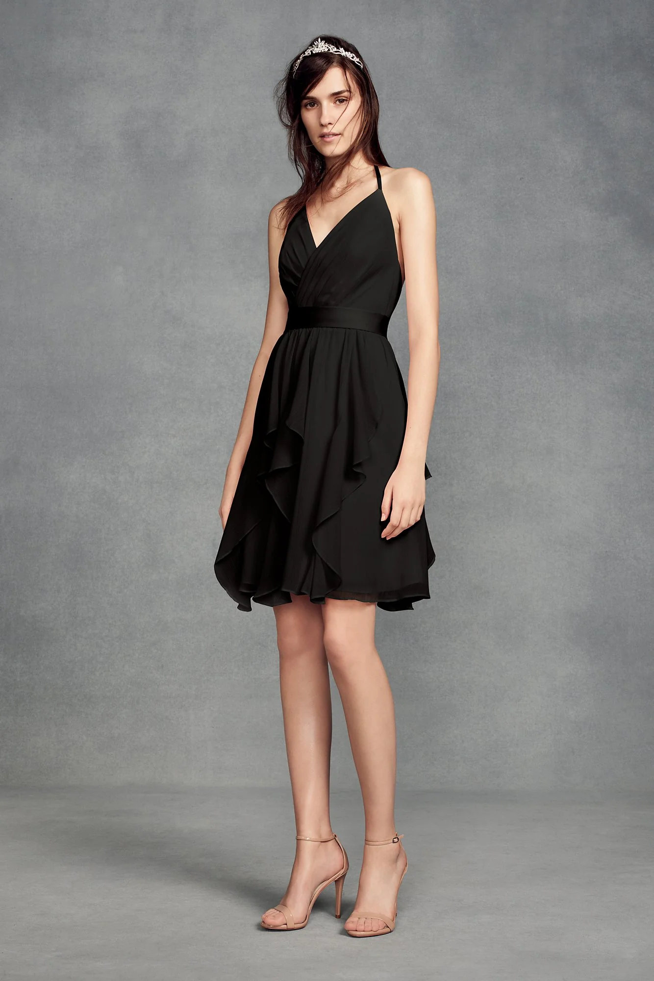 Short Chiffon Bridesmaid Dress with Cascade Skirt - Image 33