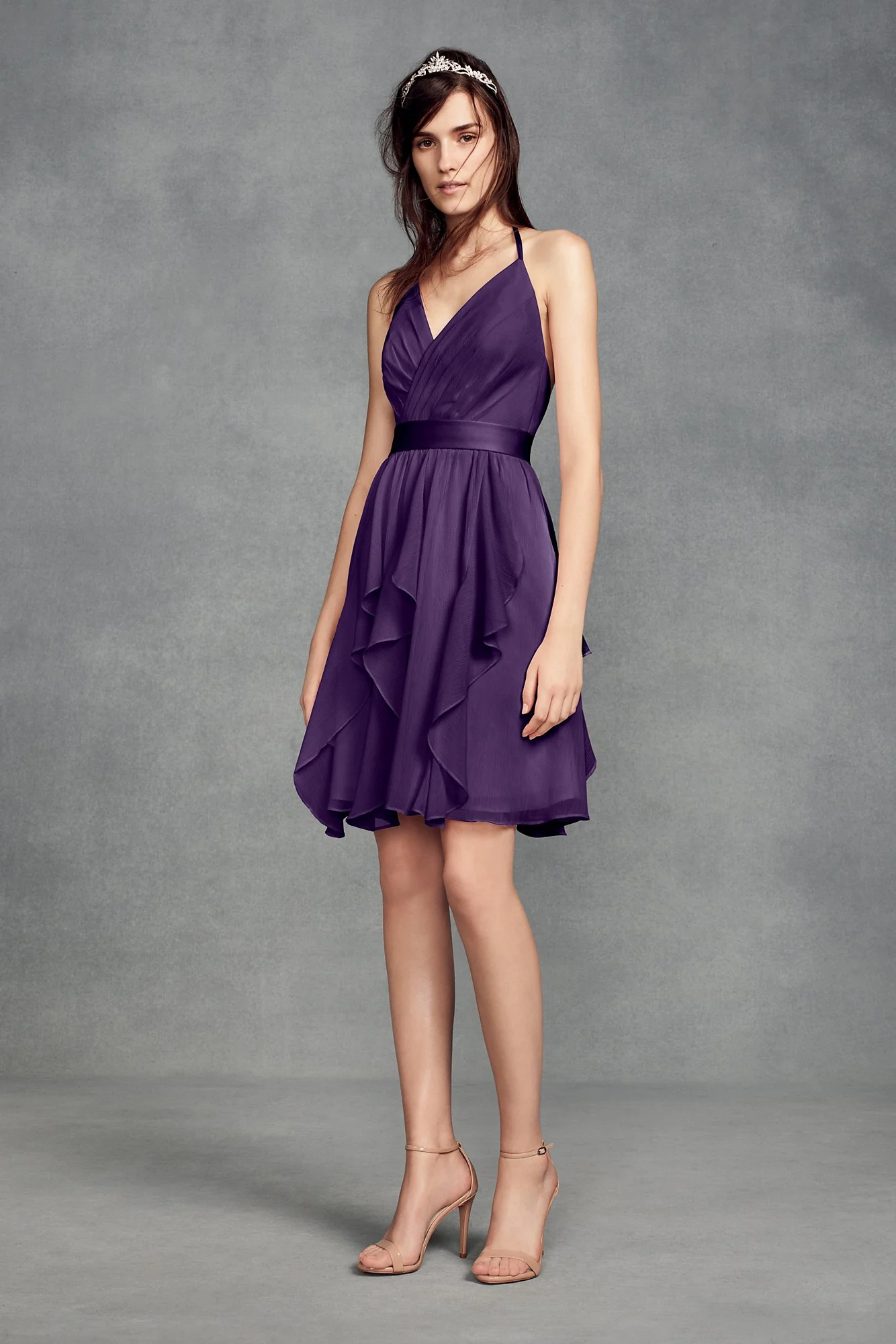 Short Chiffon Bridesmaid Dress with Cascade Skirt - Image 39