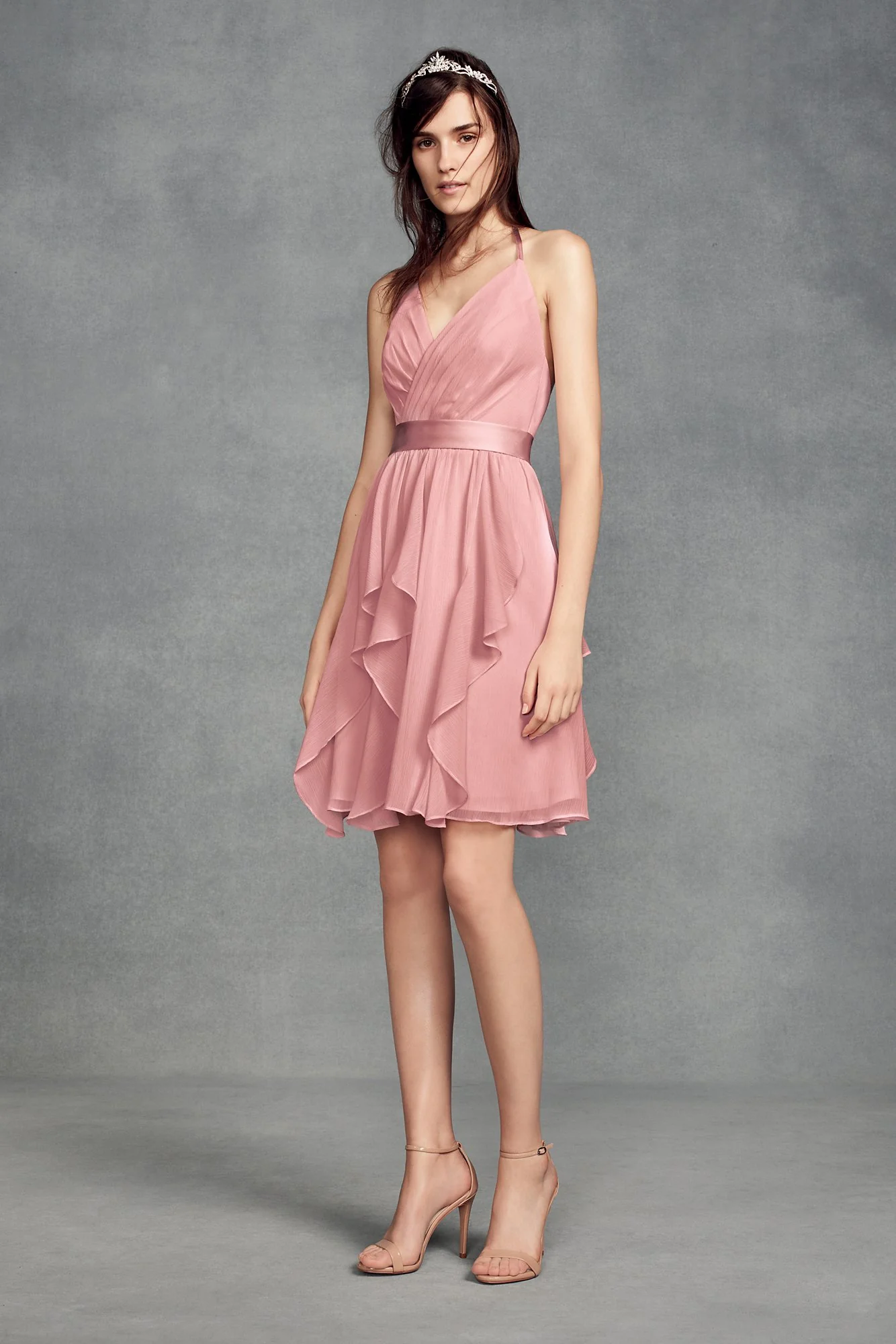 Short Chiffon Bridesmaid Dress with Cascade Skirt - Image 42