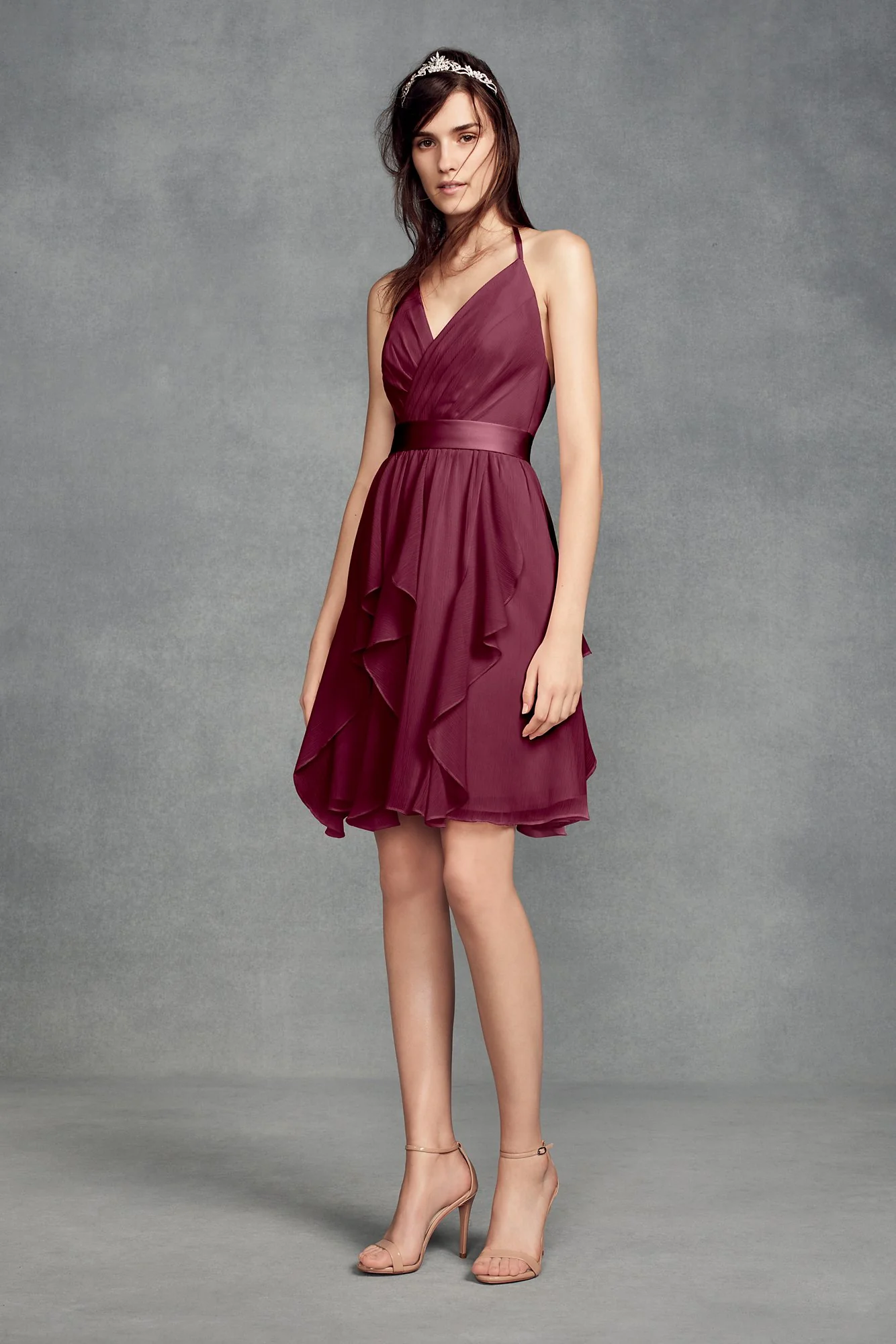 Short Chiffon Bridesmaid Dress with Cascade Skirt - Image 43