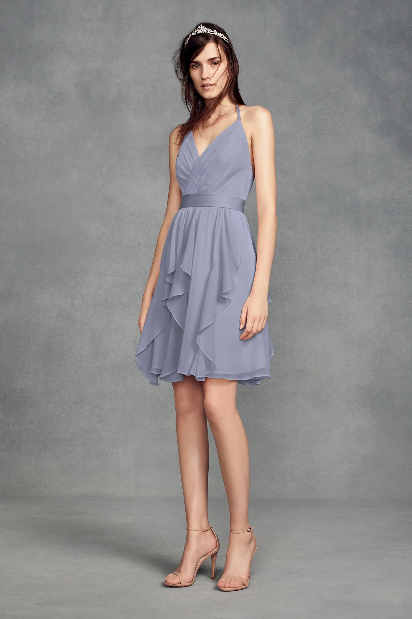 Short Chiffon Bridesmaid Dress with Cascade Skirt - Image 44
