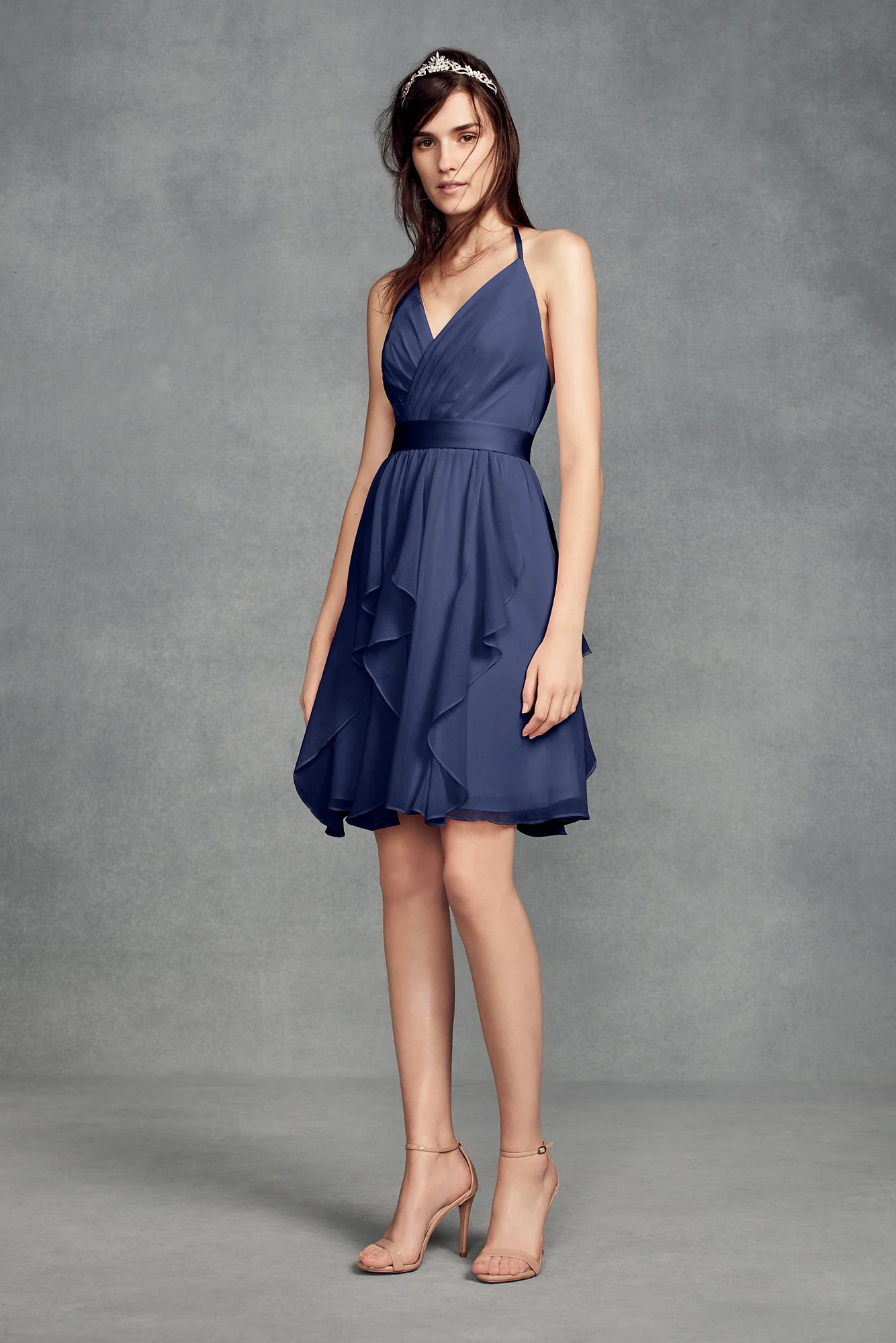 Short Chiffon Bridesmaid Dress with Cascade Skirt - Image 45