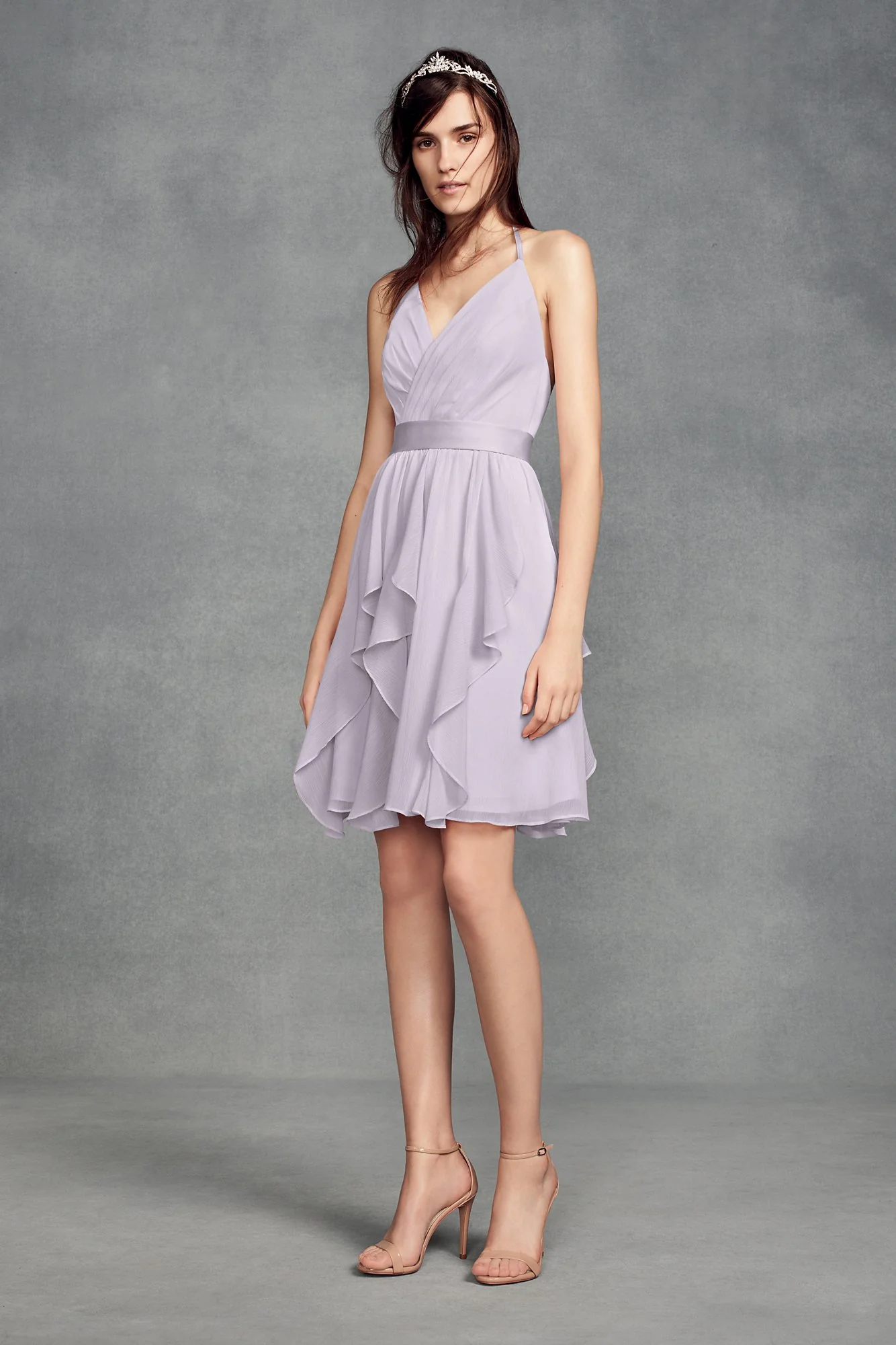 Short Chiffon Bridesmaid Dress with Cascade Skirt - Image 5