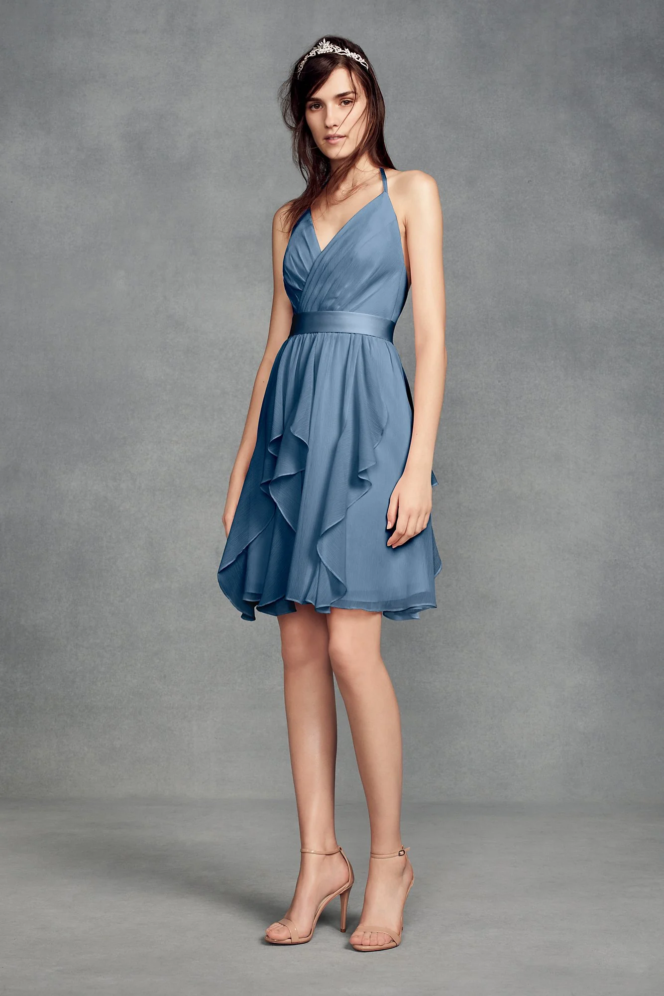 Short Chiffon Bridesmaid Dress with Cascade Skirt - Image 6