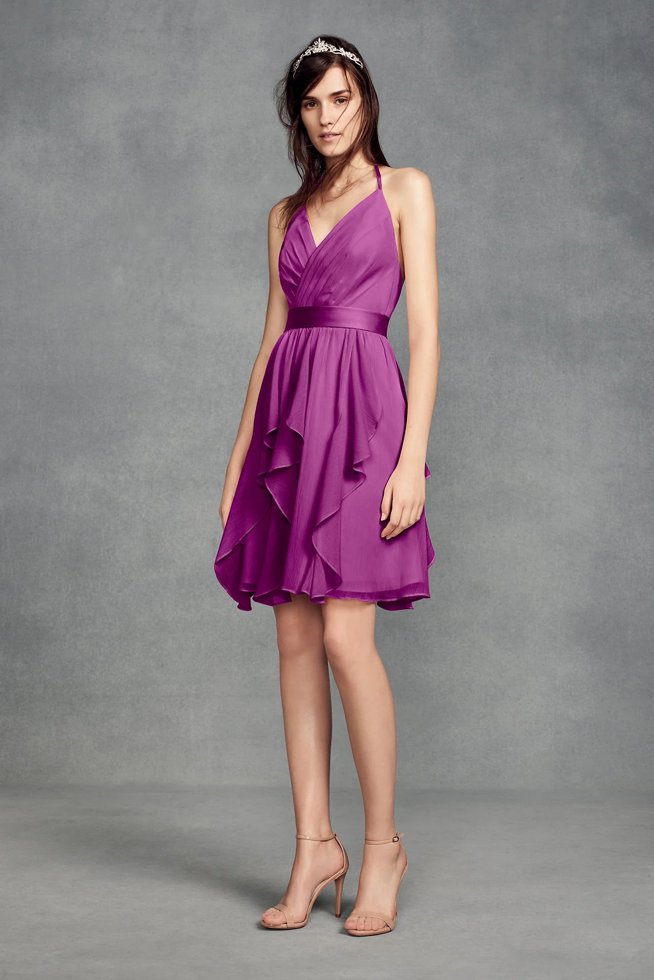 Short Chiffon Bridesmaid Dress with Cascade Skirt - Image 7