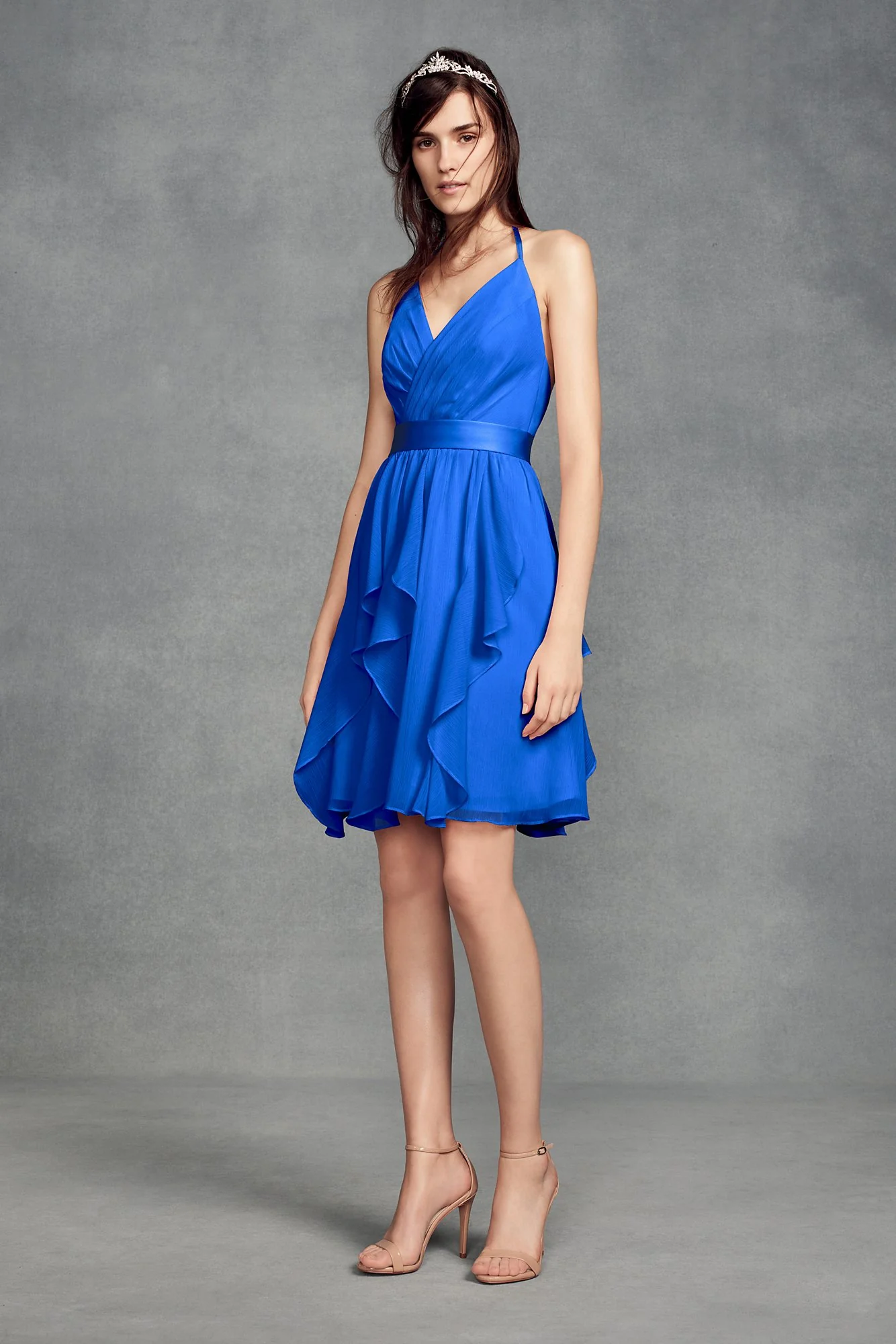 Short Chiffon Bridesmaid Dress with Cascade Skirt - Image 8