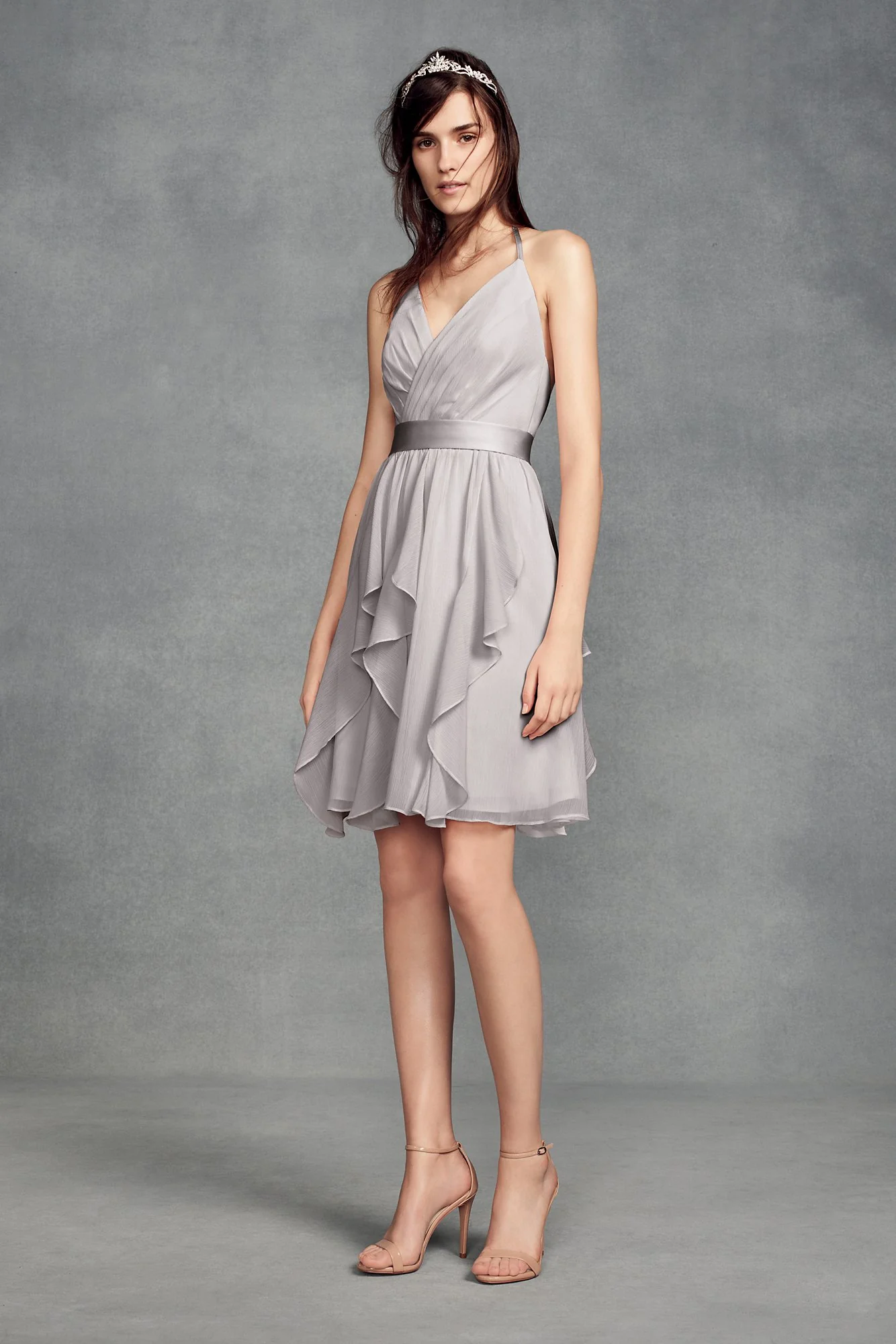 Short Chiffon Bridesmaid Dress with Cascade Skirt - Image 9