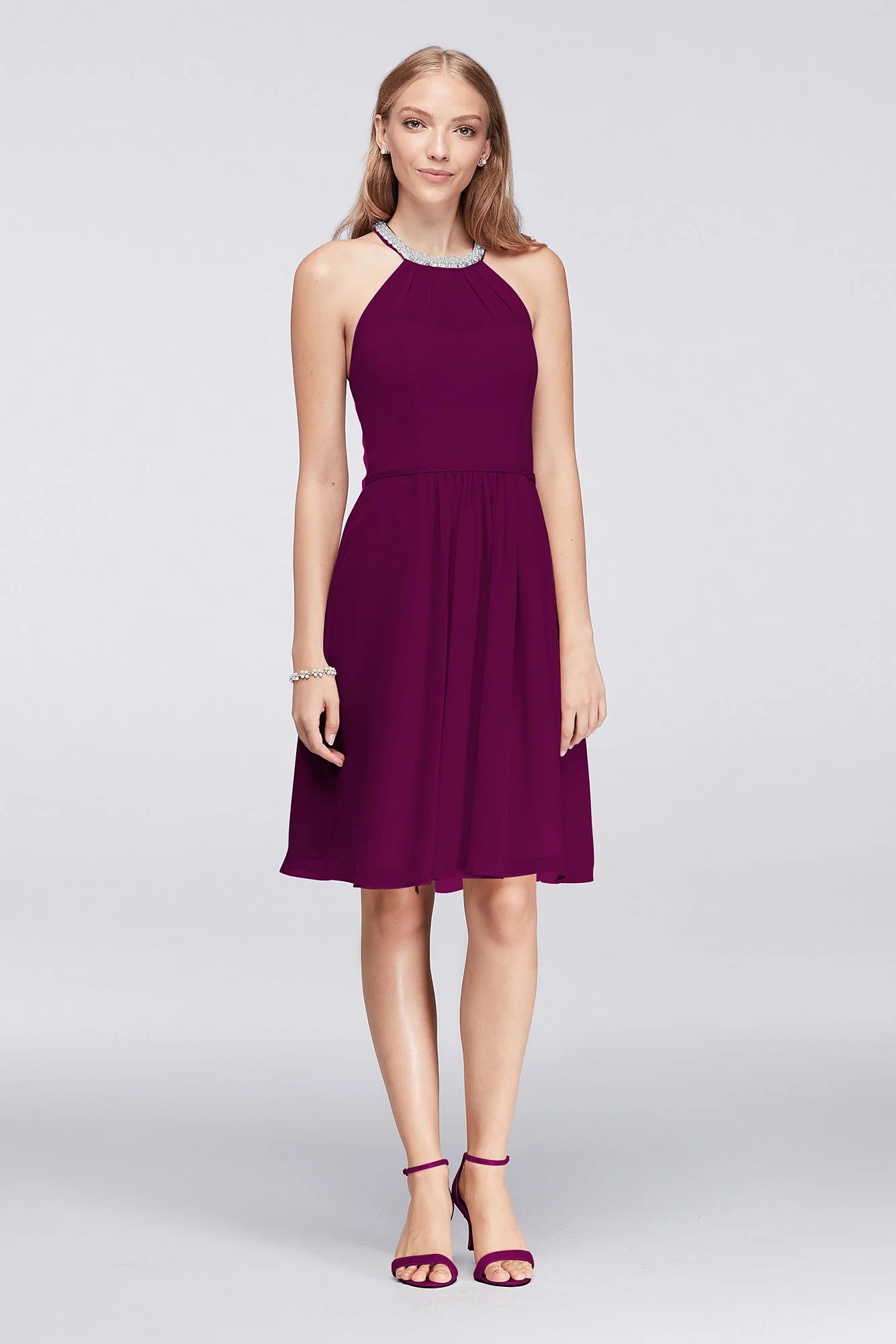 Short Chiffon Dress with Beaded Illusion Neckline - Image 15
