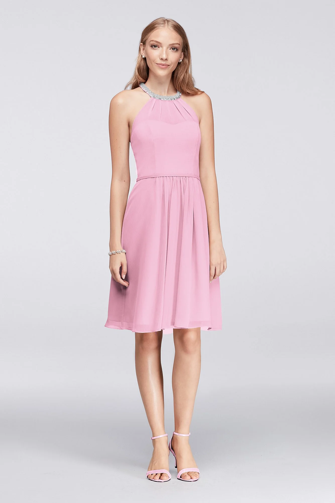 Short Chiffon Dress with Beaded Illusion Neckline - Image 28