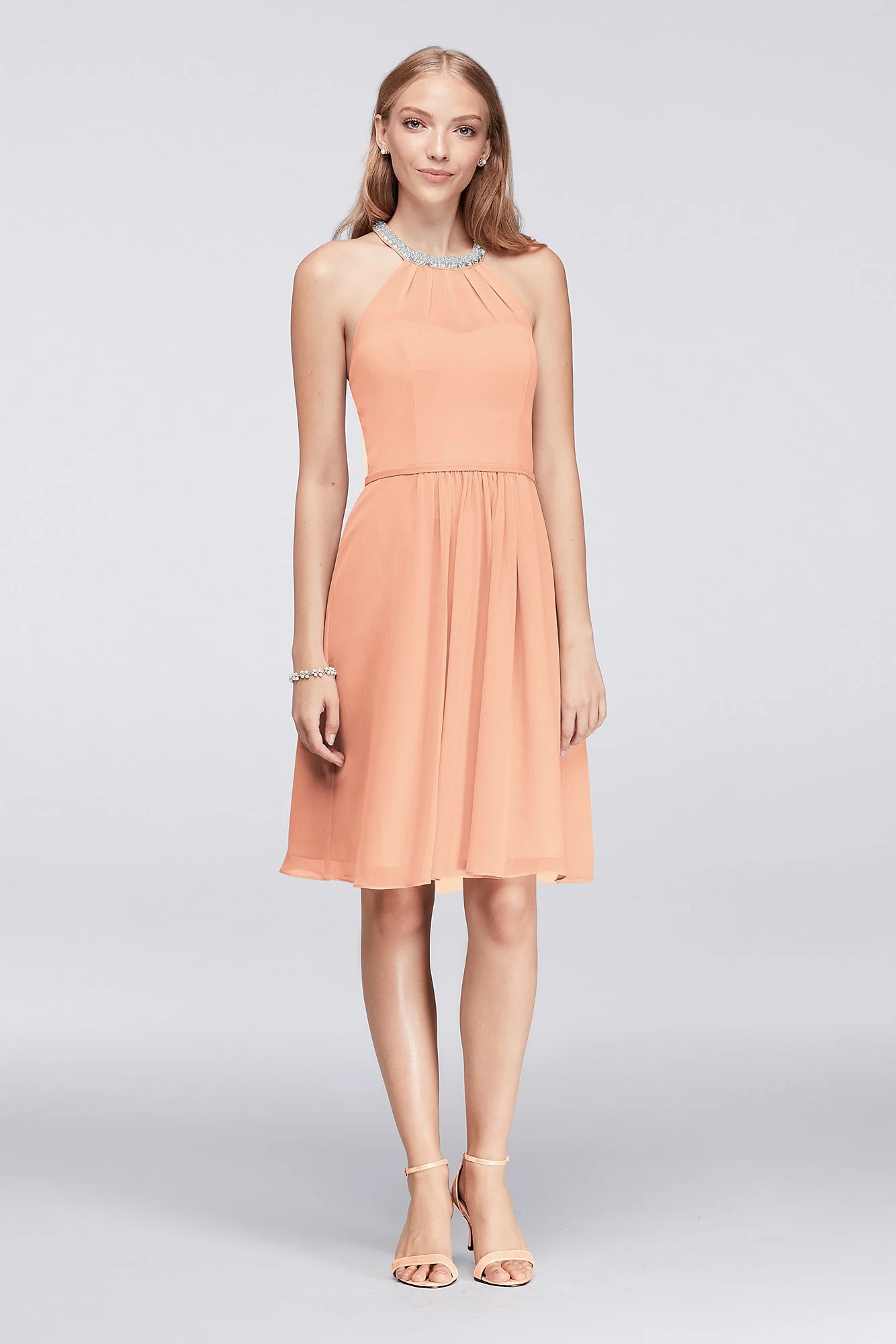 Short Chiffon Dress with Beaded Illusion Neckline - Image 38