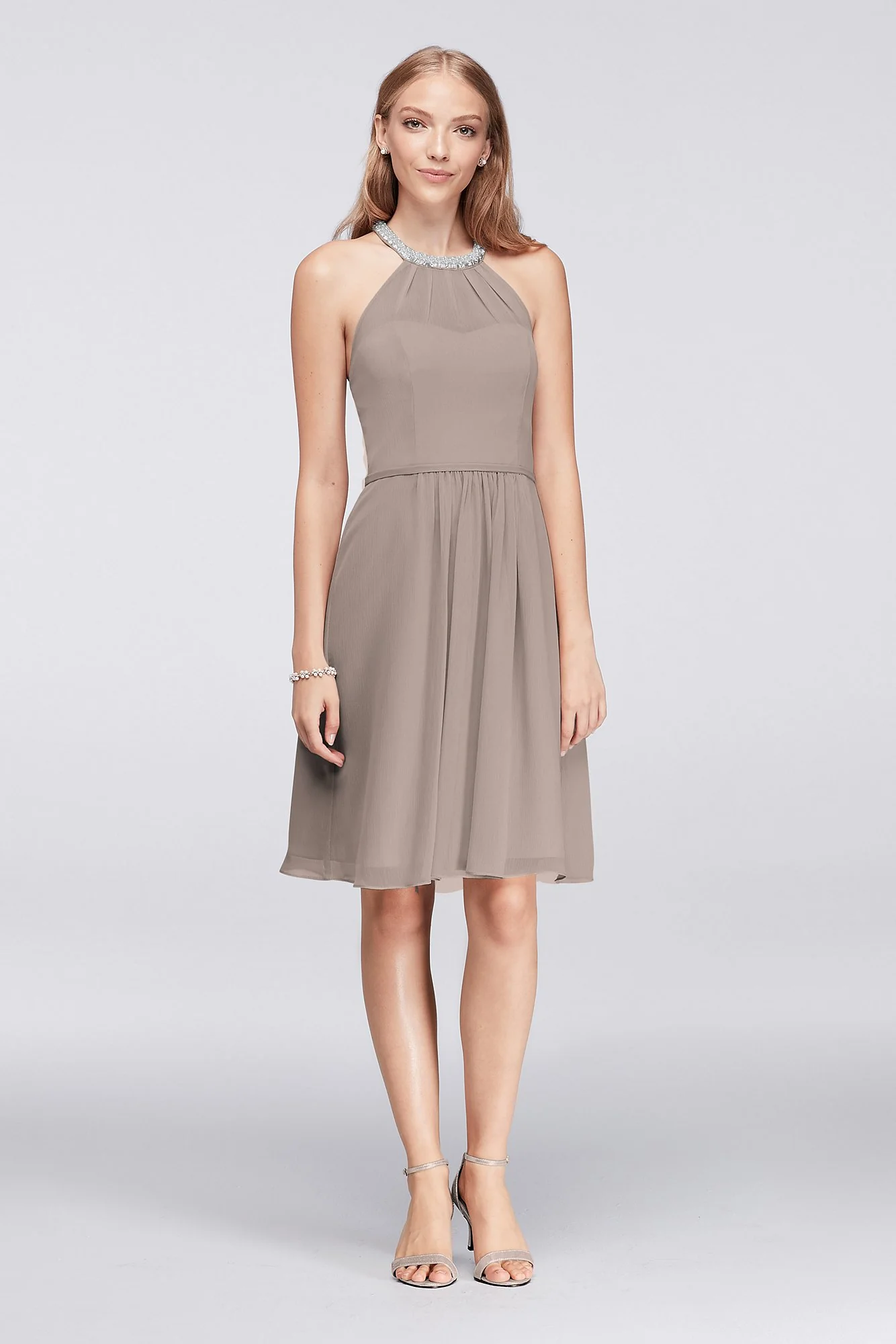 Short Chiffon Dress with Beaded Illusion Neckline - Image 40