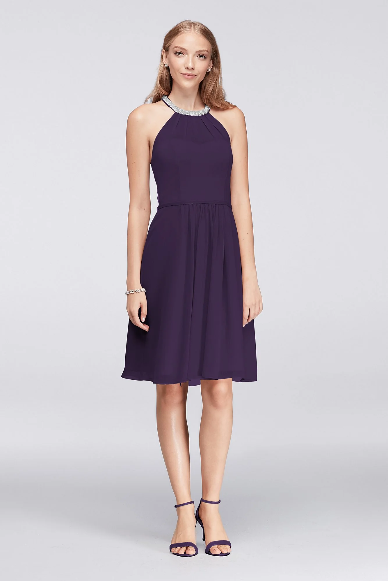 Short Chiffon Dress with Beaded Illusion Neckline - Image 43