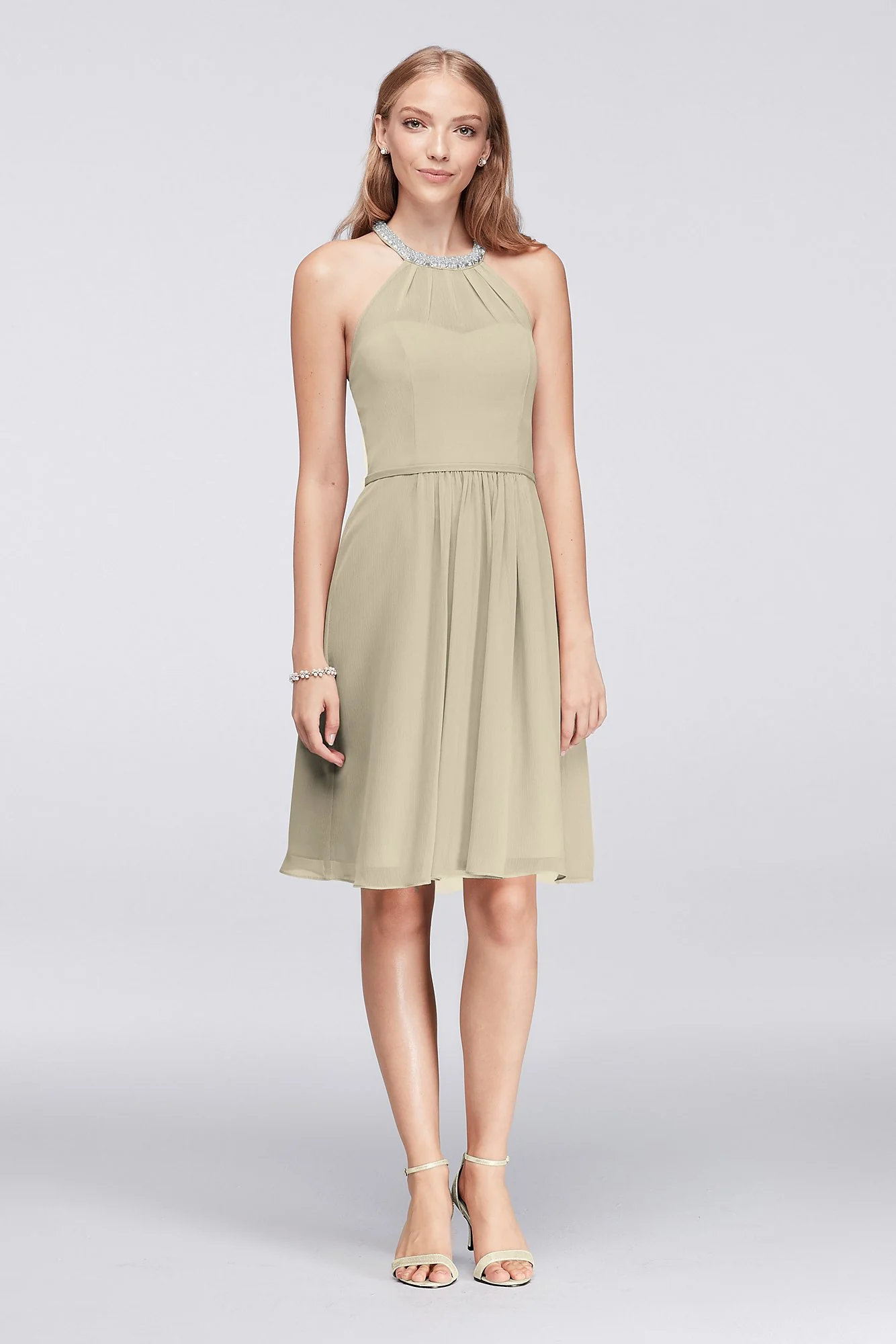 Short Chiffon Dress with Beaded Illusion Neckline - Image 51
