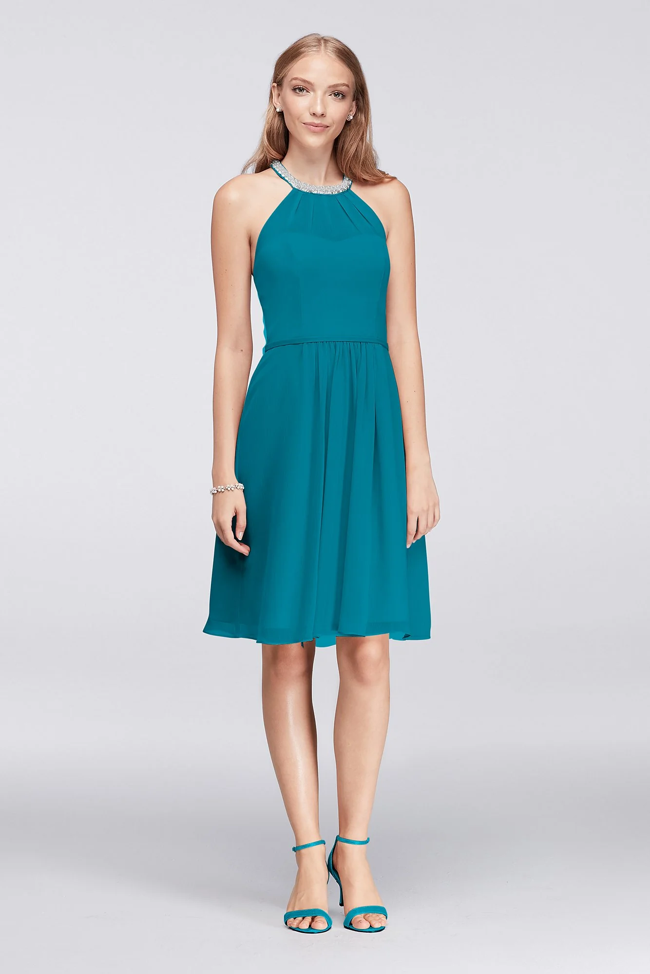 Short Chiffon Dress with Beaded Illusion Neckline - Image 63