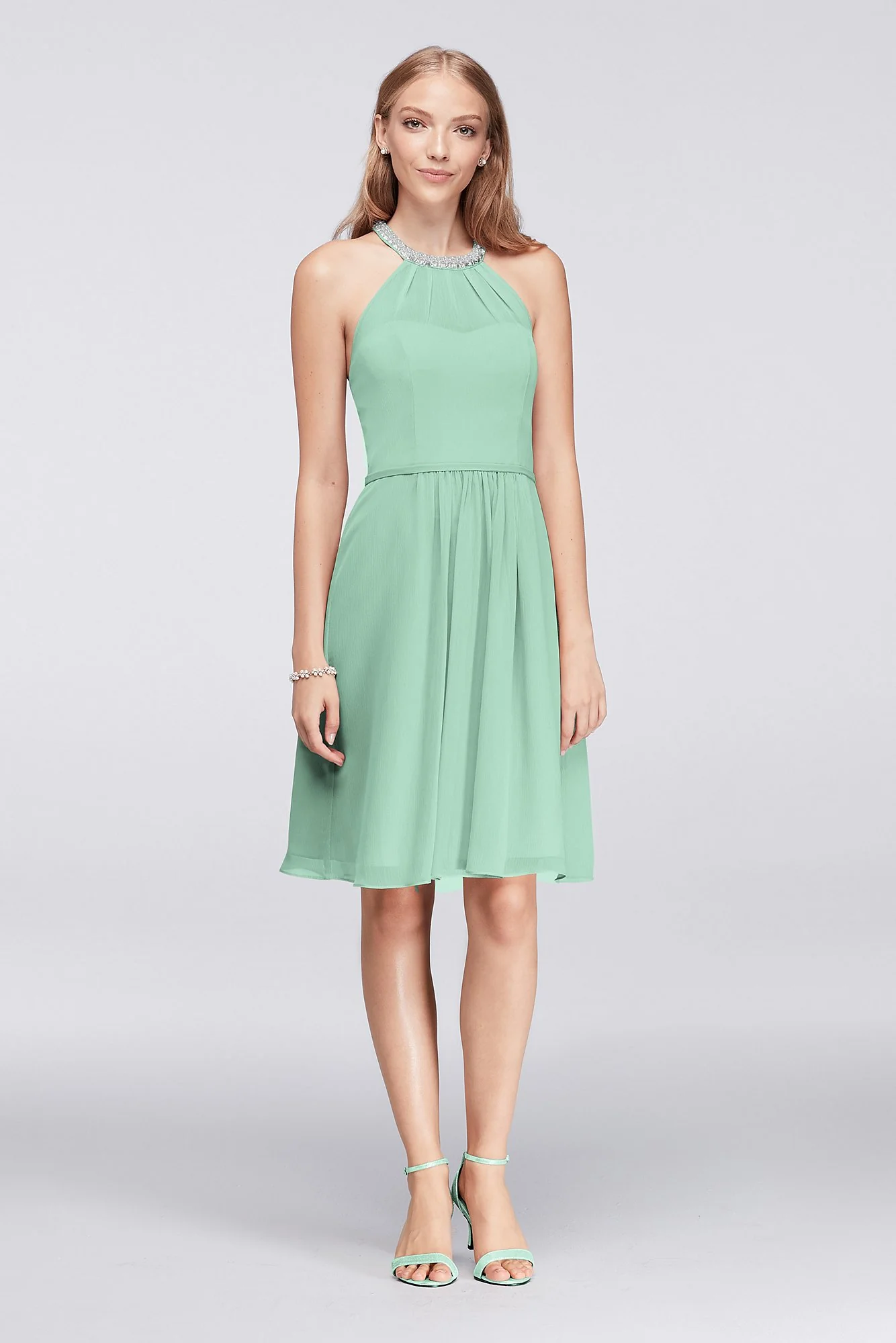 Short Chiffon Dress with Beaded Illusion Neckline - Image 65