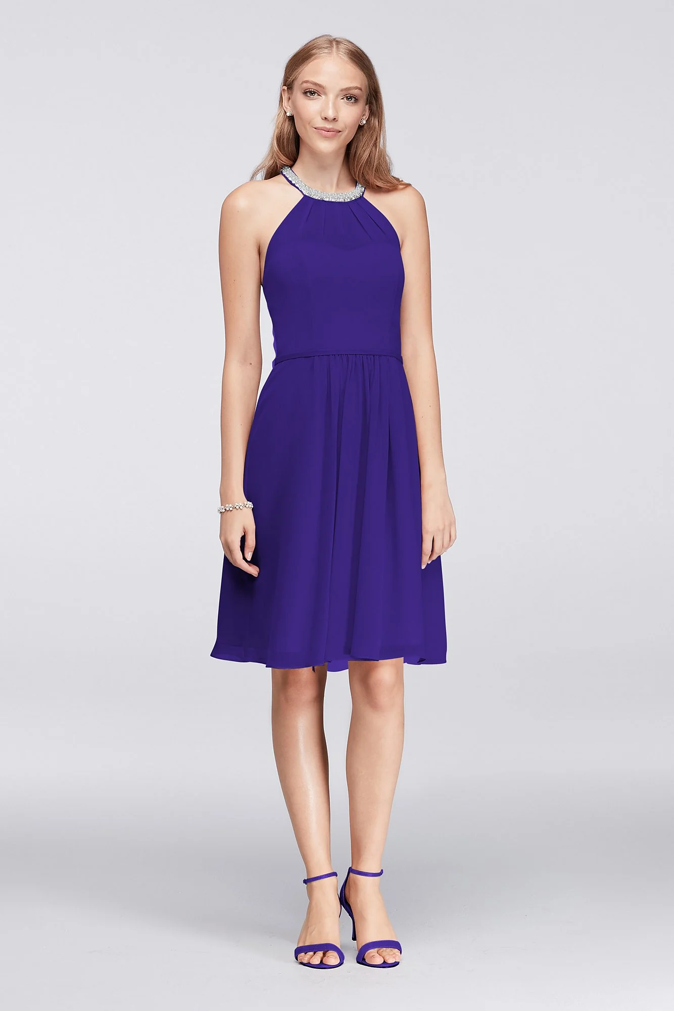 Short Chiffon Dress with Beaded Illusion Neckline - Image 7