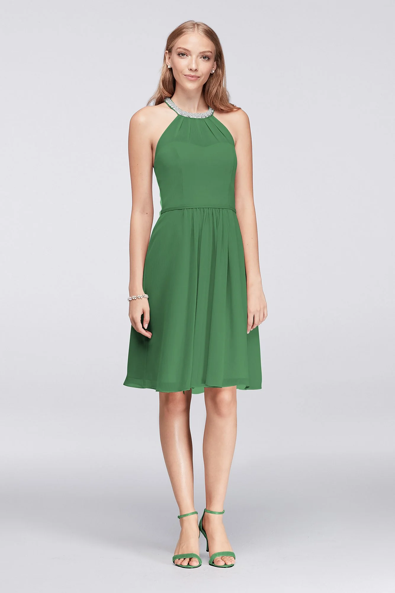 Short Chiffon Dress with Beaded Illusion Neckline - Image 76