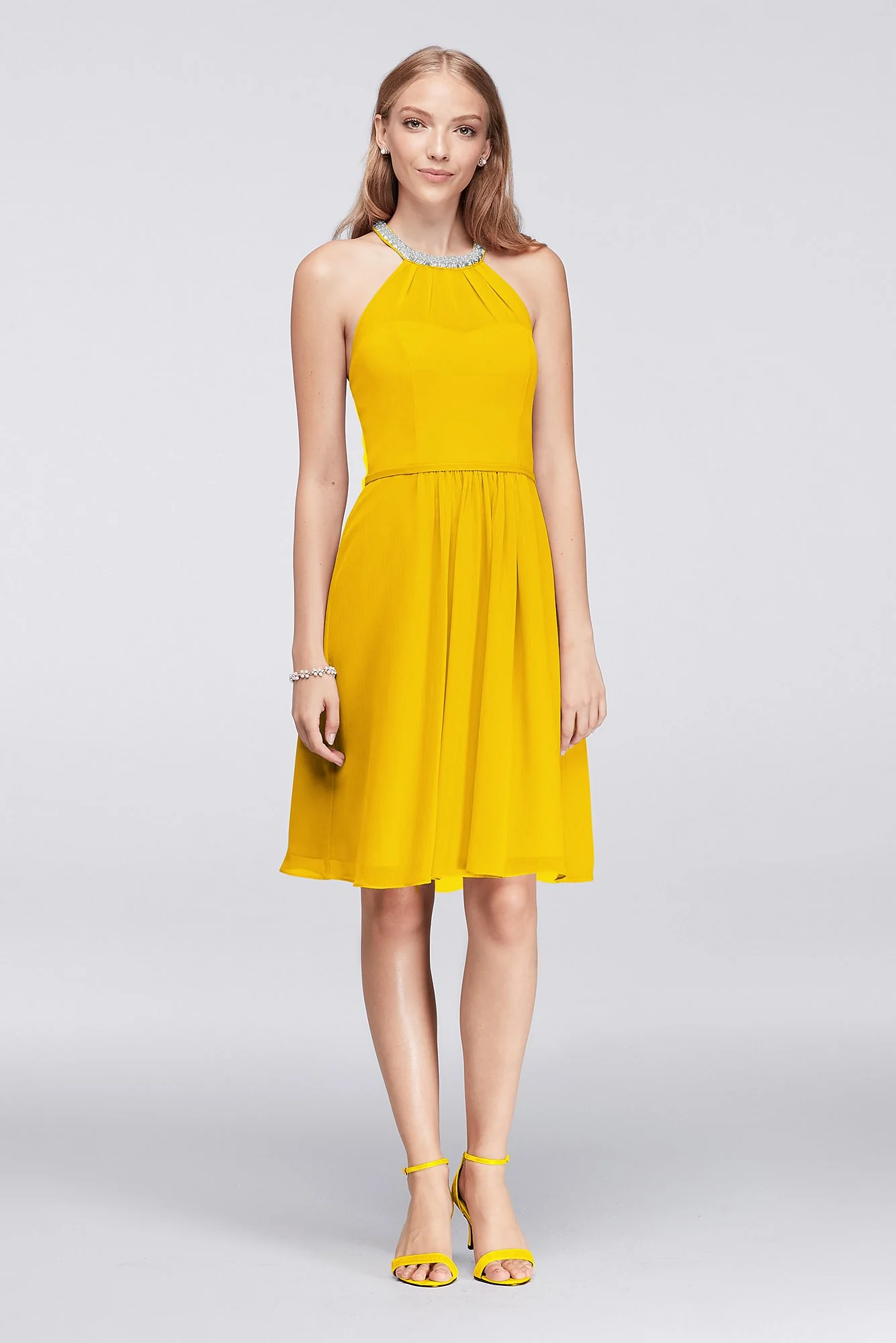 Short Chiffon Dress with Beaded Illusion Neckline - Image 83