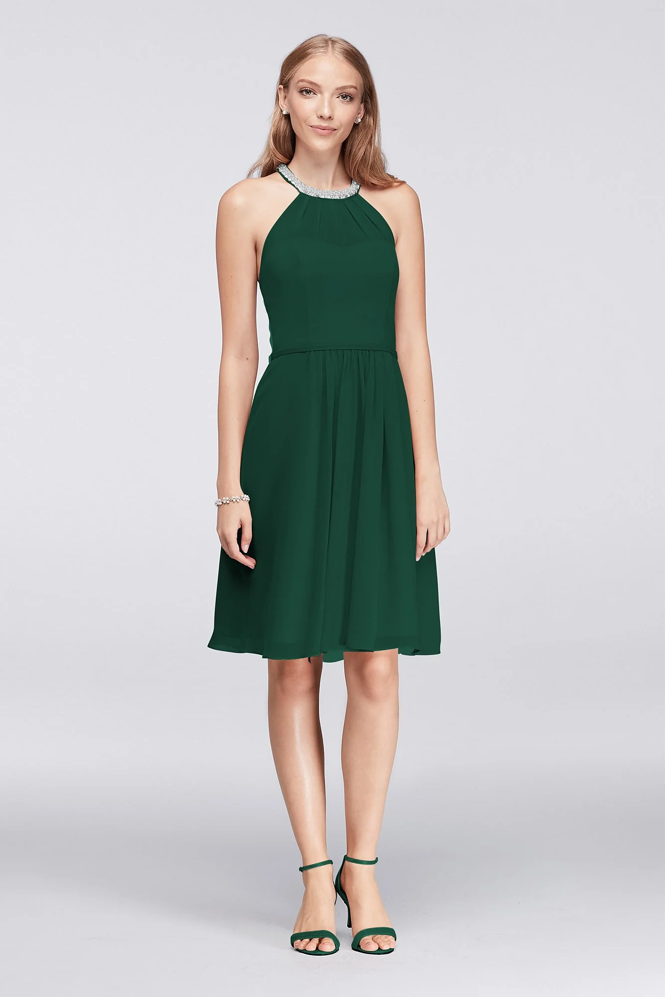 Short Chiffon Dress with Beaded Illusion Neckline - Image 9