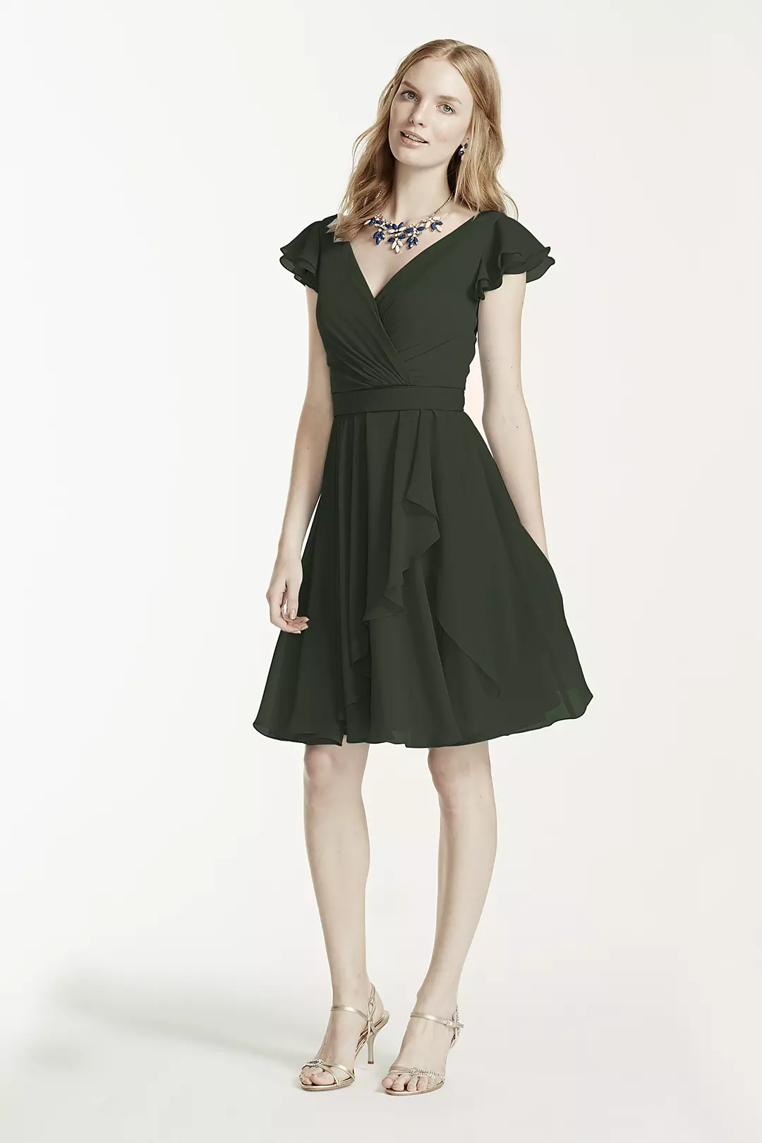 Short Chiffon Dress with Crinkle Flutter Sleeve - Image 121