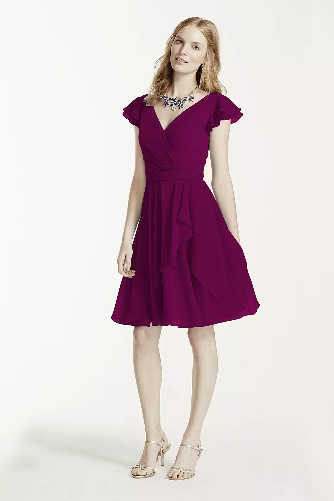 Short Chiffon Dress with Crinkle Flutter Sleeve - Image 125