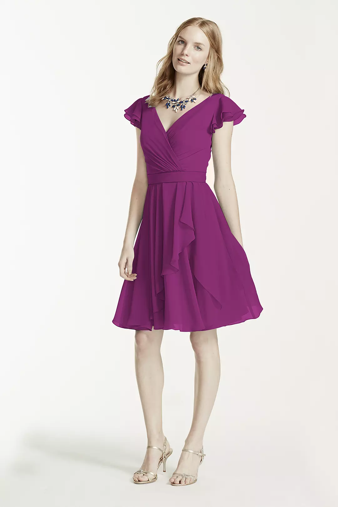 Short Chiffon Dress with Crinkle Flutter Sleeve - Image 128
