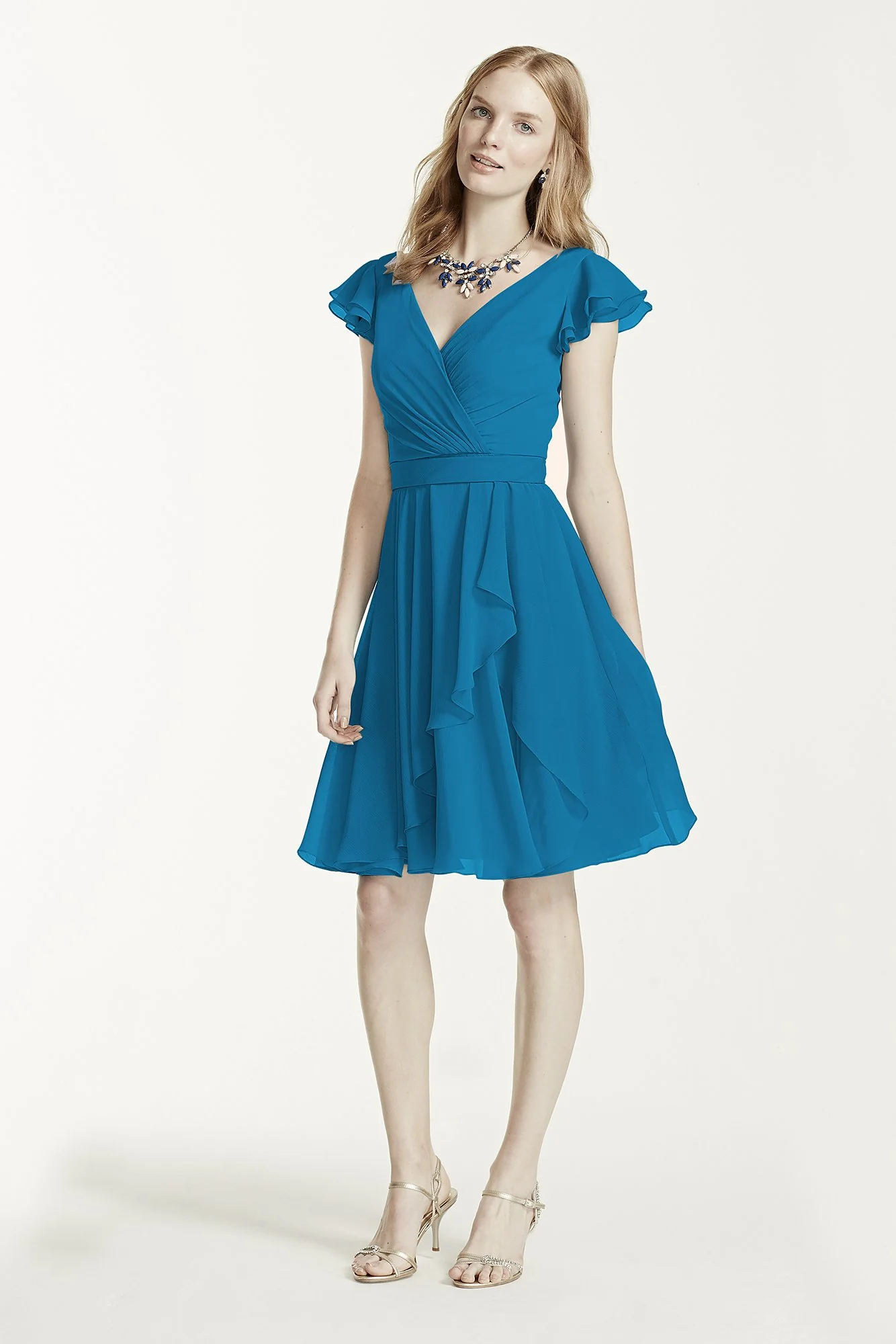 Short Chiffon Dress with Crinkle Flutter Sleeve - Image 39