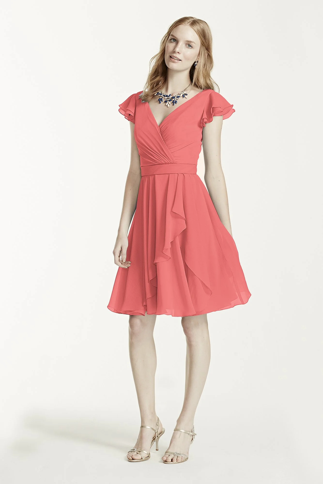 Short Chiffon Dress with Crinkle Flutter Sleeve - Image 4