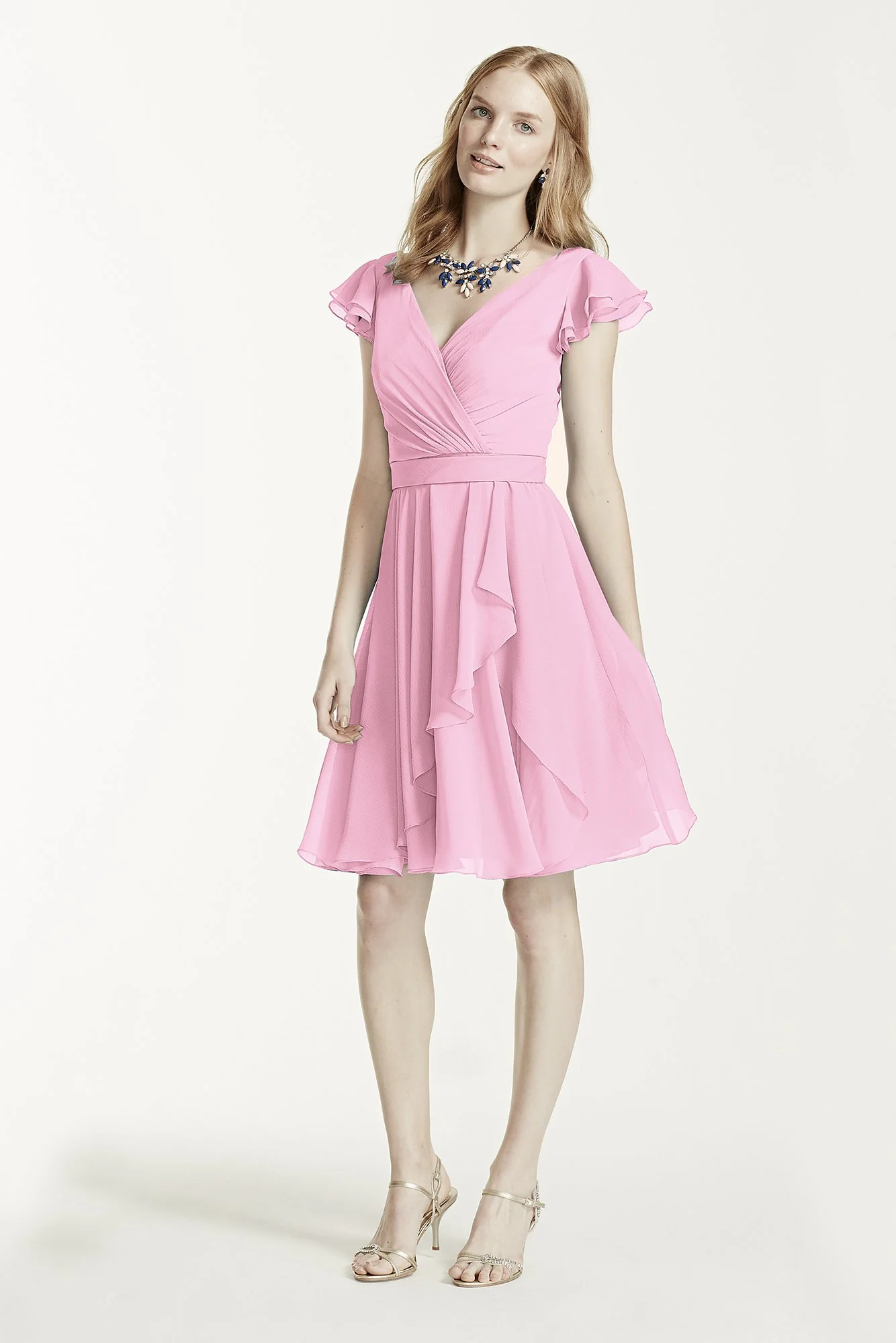 Short Chiffon Dress with Crinkle Flutter Sleeve - Image 57