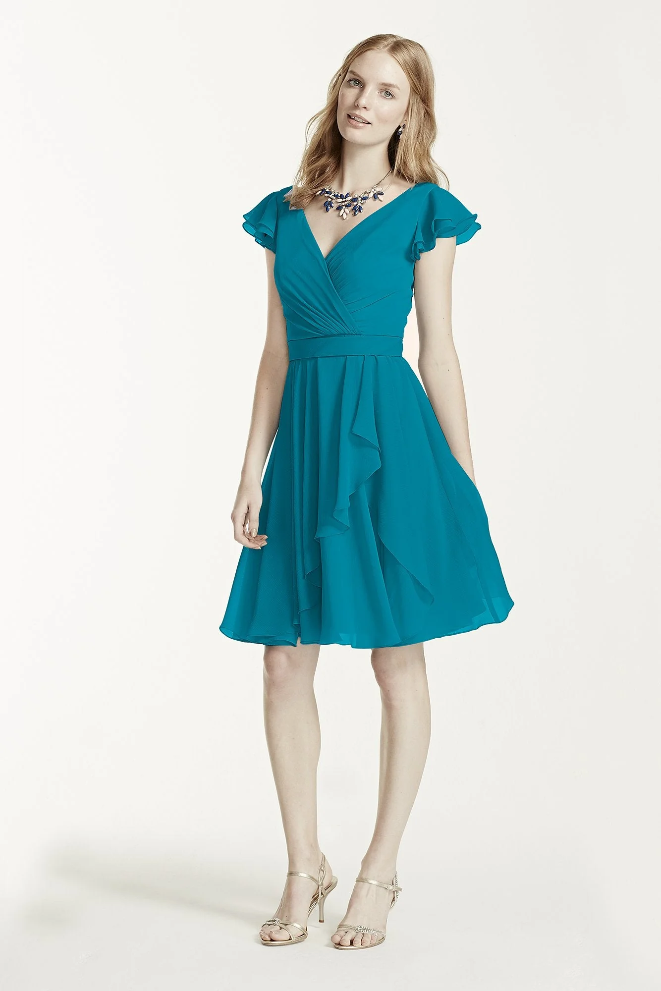 Short Chiffon Dress with Crinkle Flutter Sleeve - Image 60
