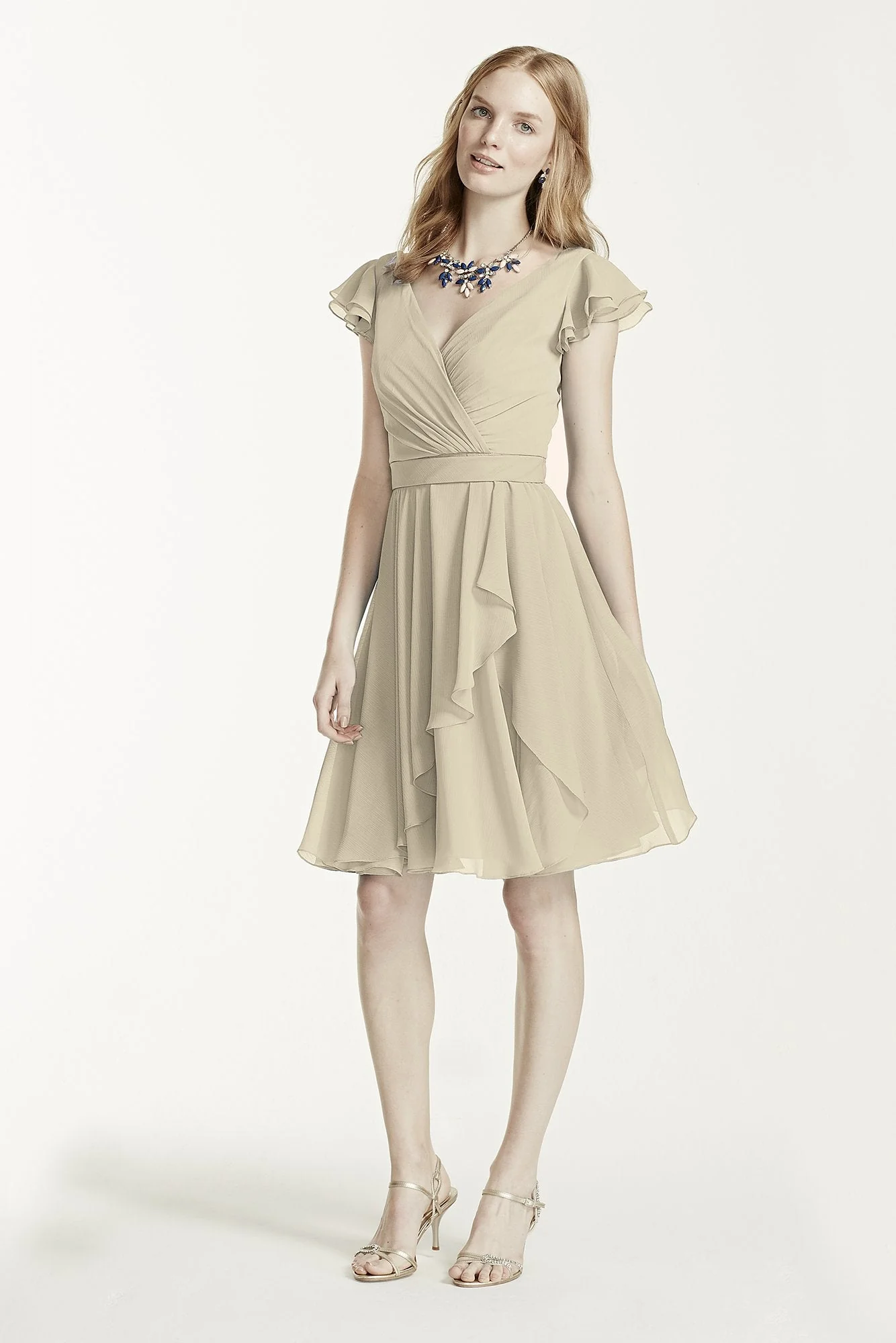 Short Chiffon Dress with Crinkle Flutter Sleeve - Image 79